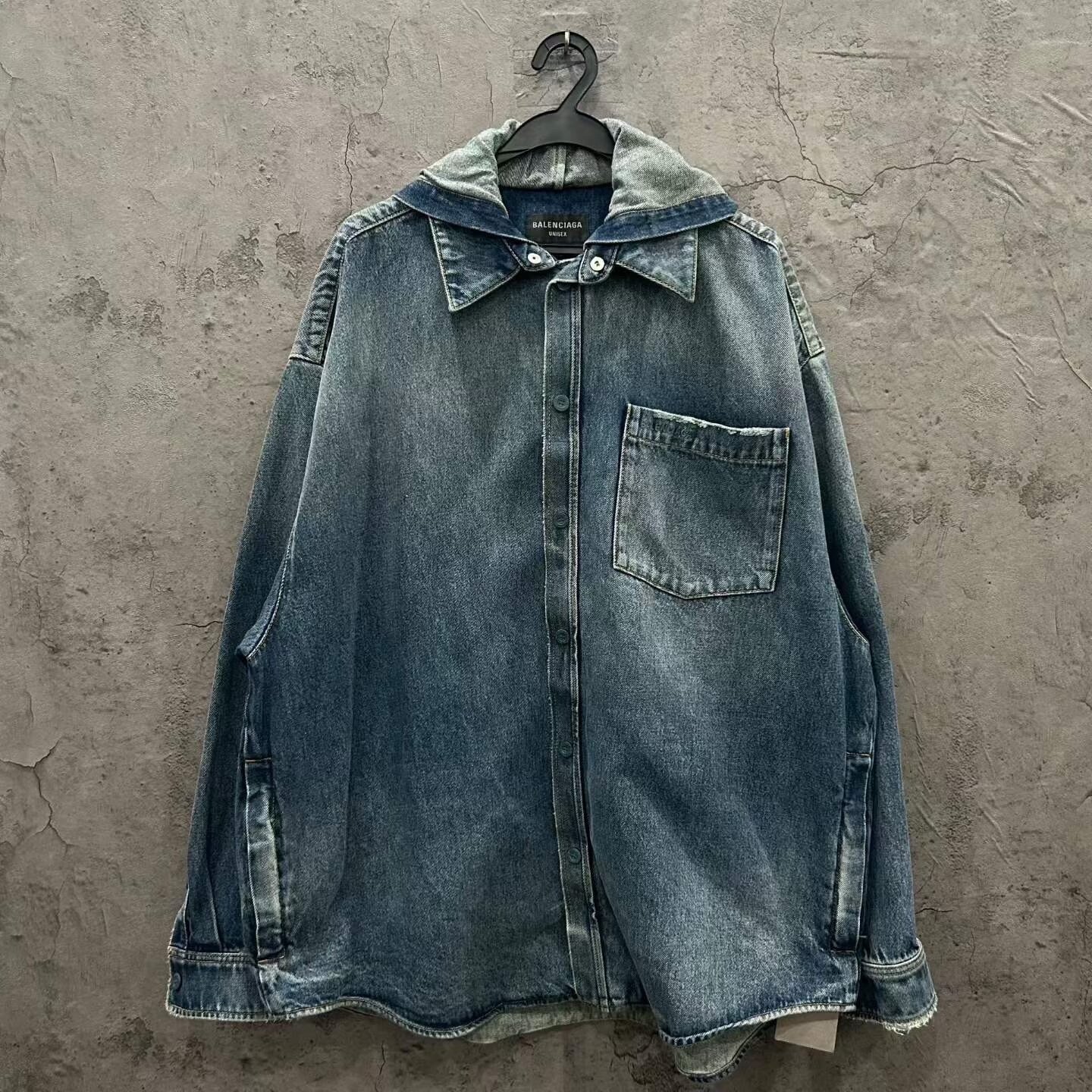Balenciaga 25 Distressed Hooded Denim Jacket