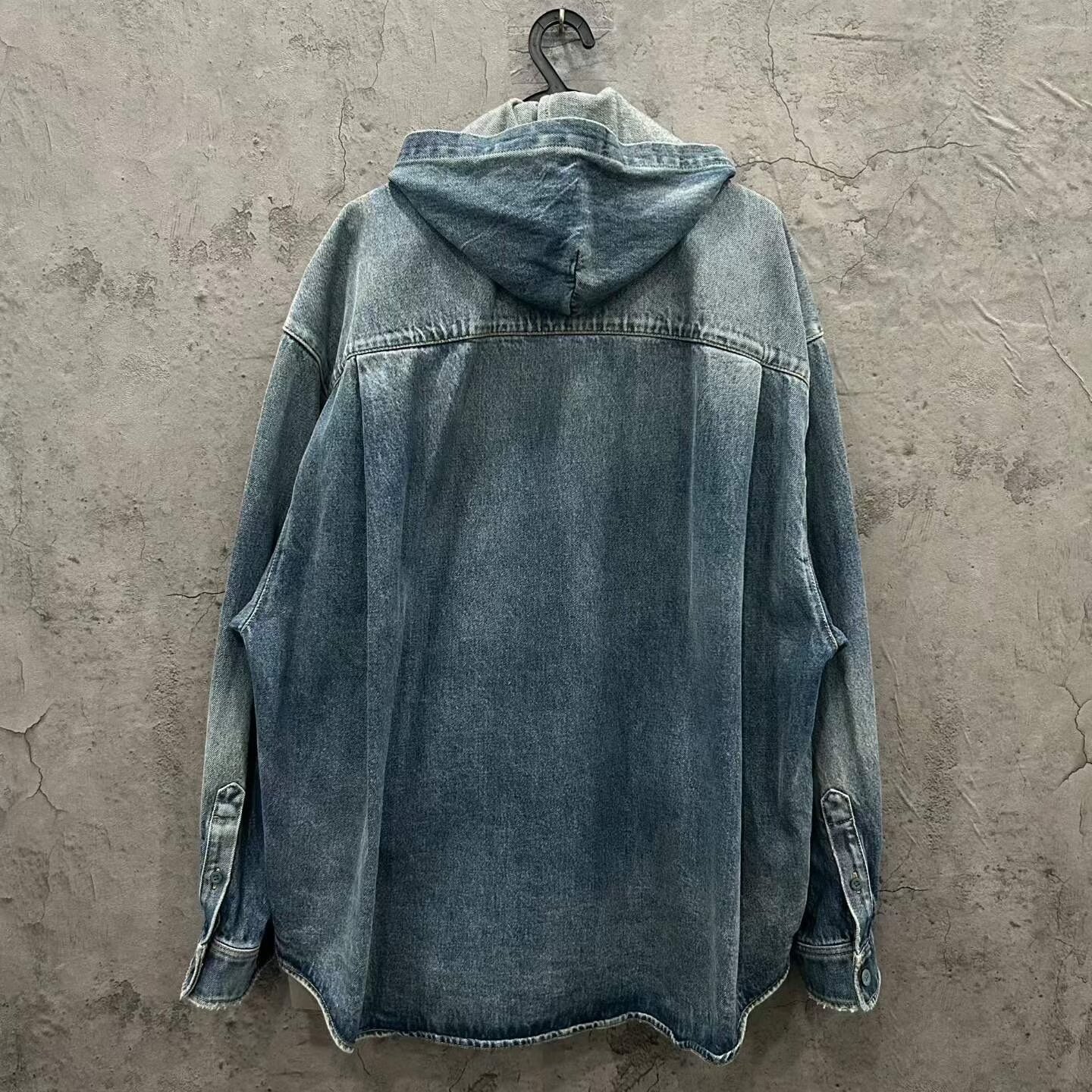 Balenciaga 25 Distressed Hooded Denim Jacket — front
