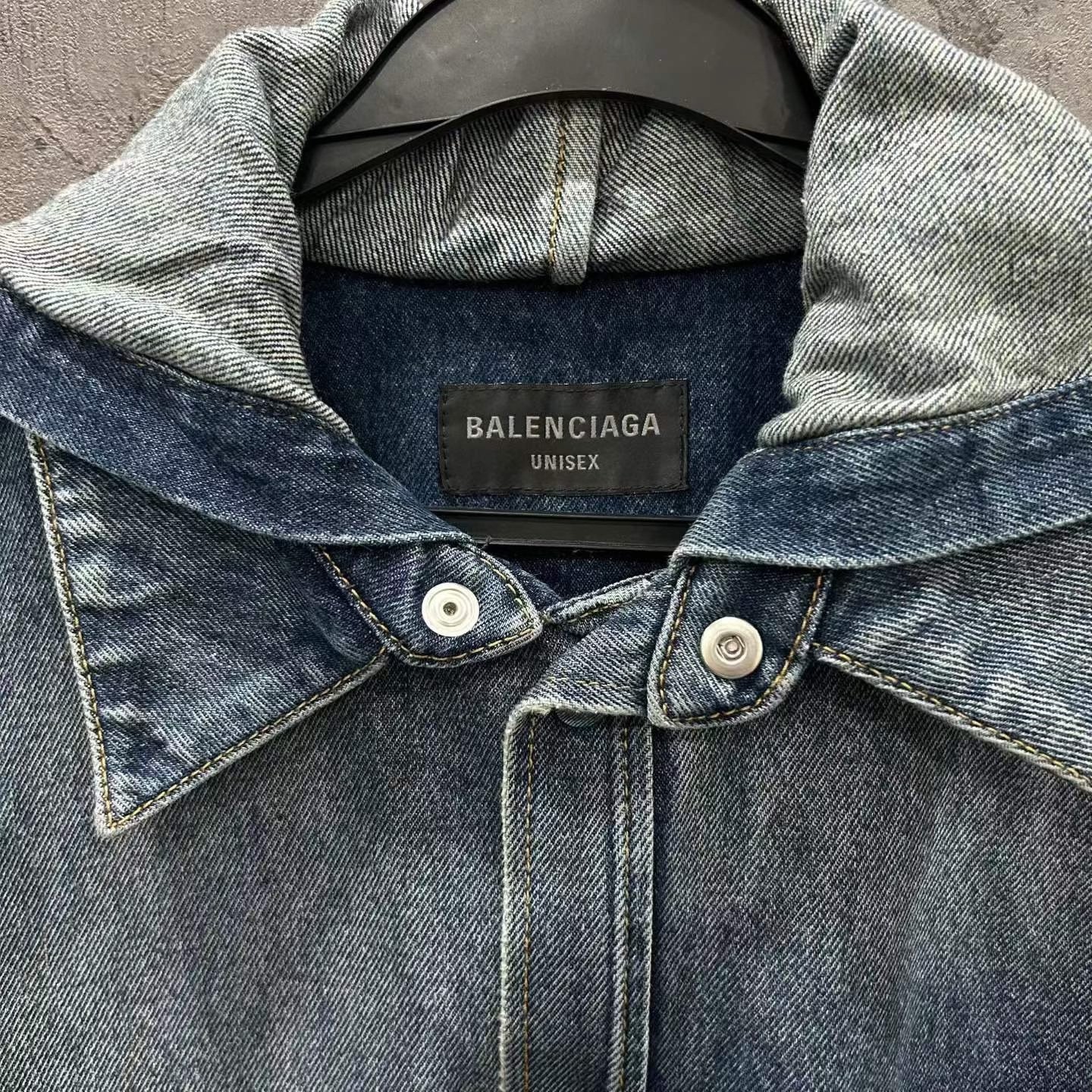 Balenciaga 25 Distressed Hooded Denim Jacket — back