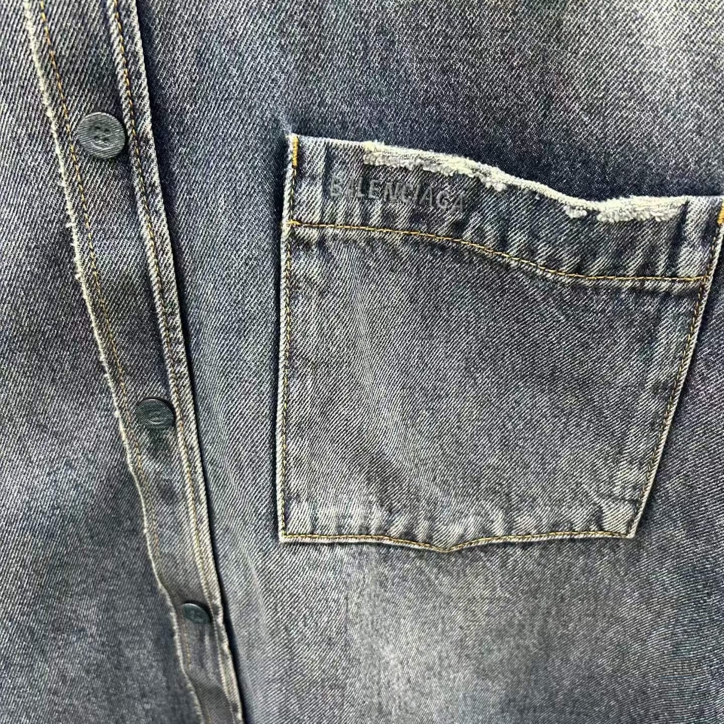 Balenciaga 25 Distressed Hooded Denim Jacket — detail