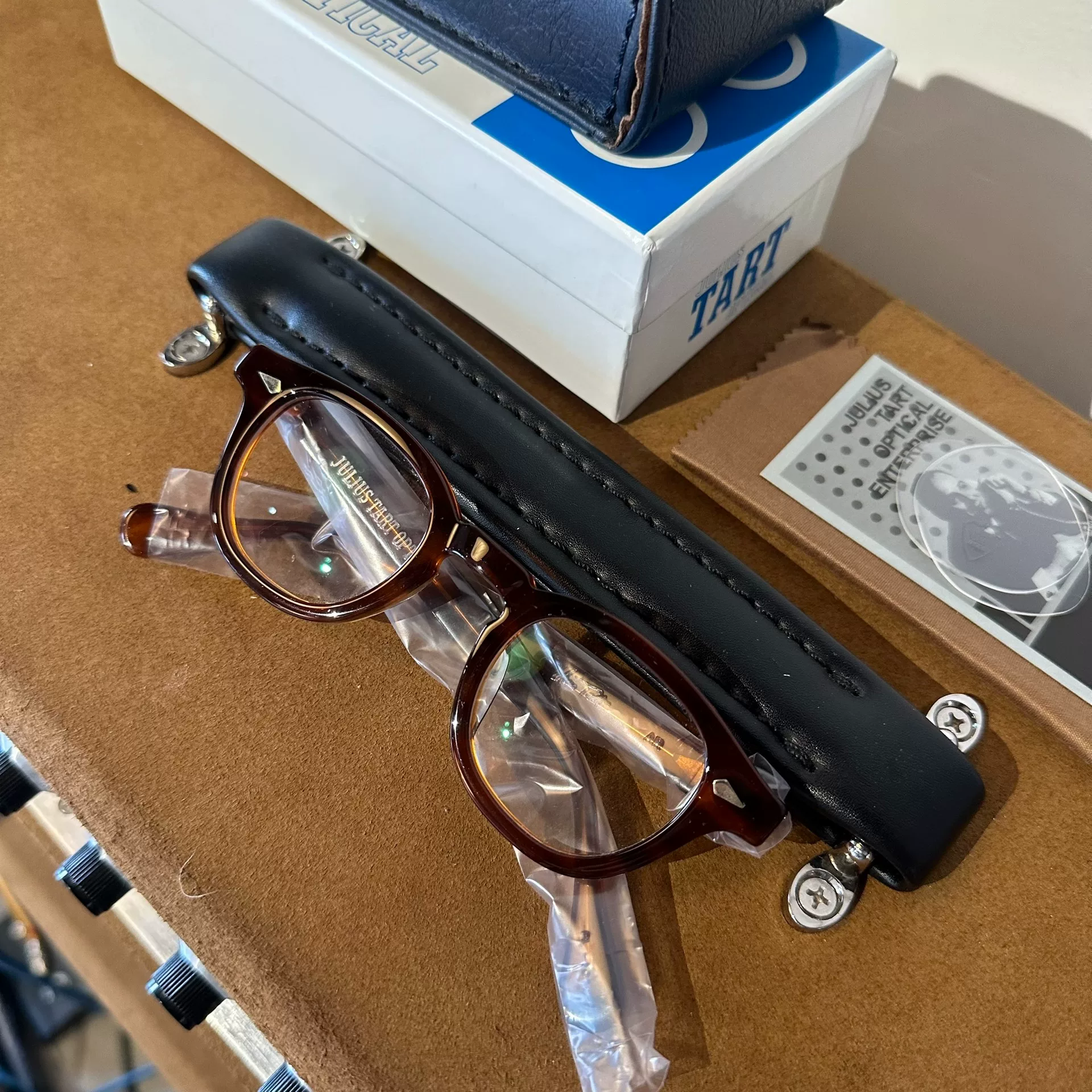 Julius Tart Optical Tortoiseshell Glasses — label
