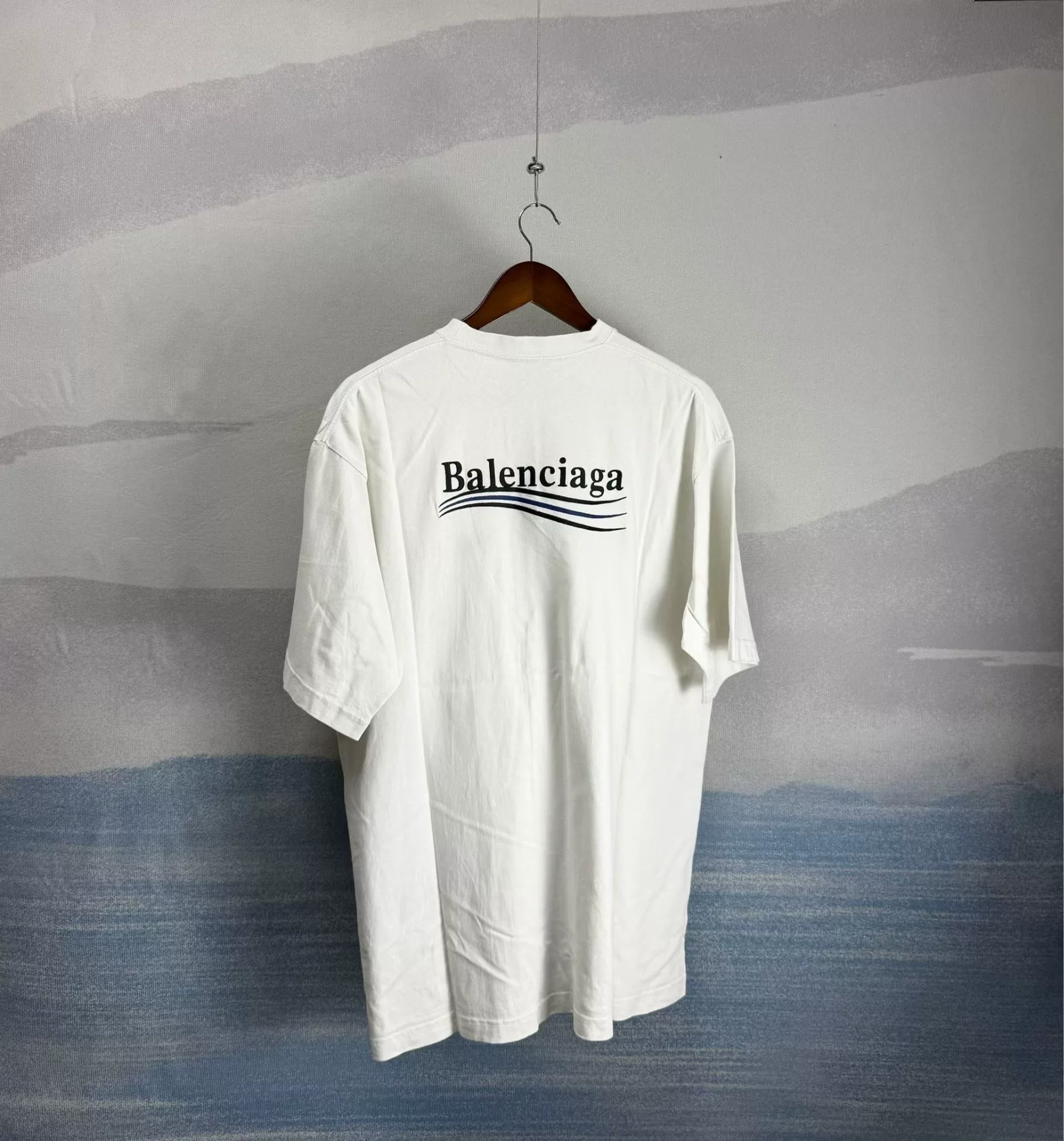 Balenciaga White Coke Embroidery Short-Sleeve Tee — detail