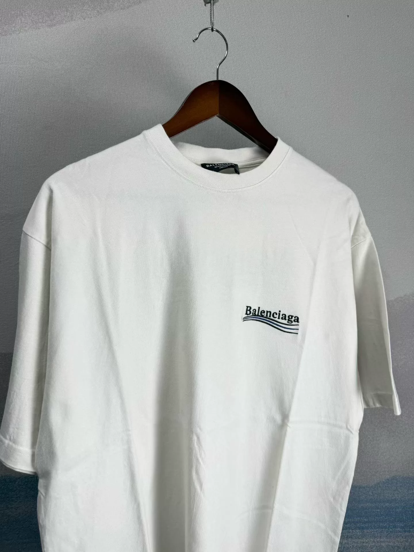 Balenciaga White Coke Embroidery Short-Sleeve Tee — front