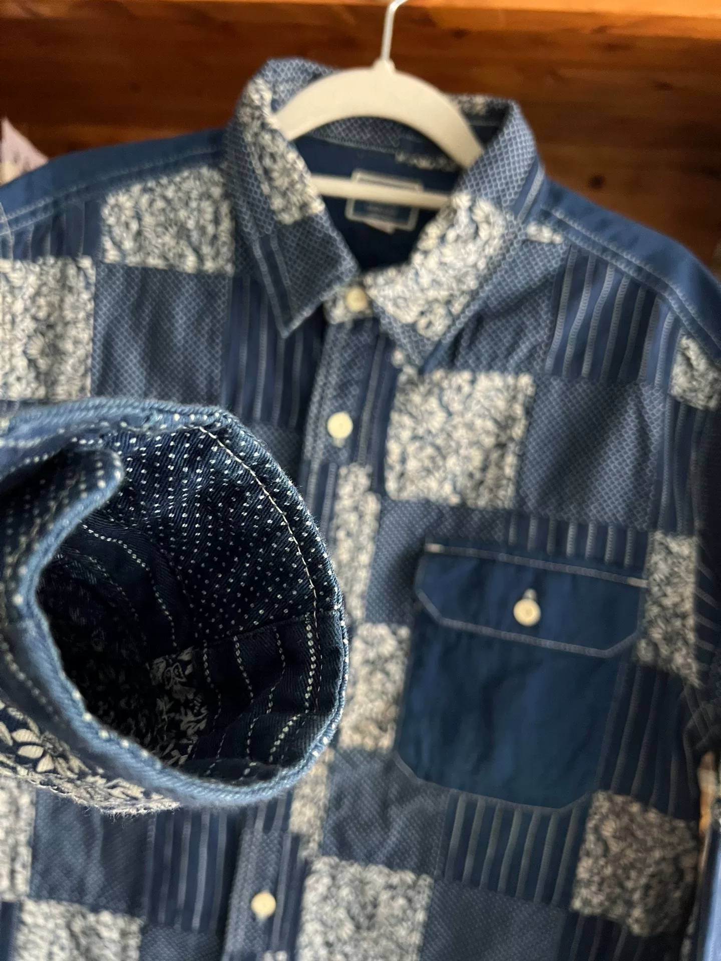 Calee Indigo Dyed Patchwork Shirt — back