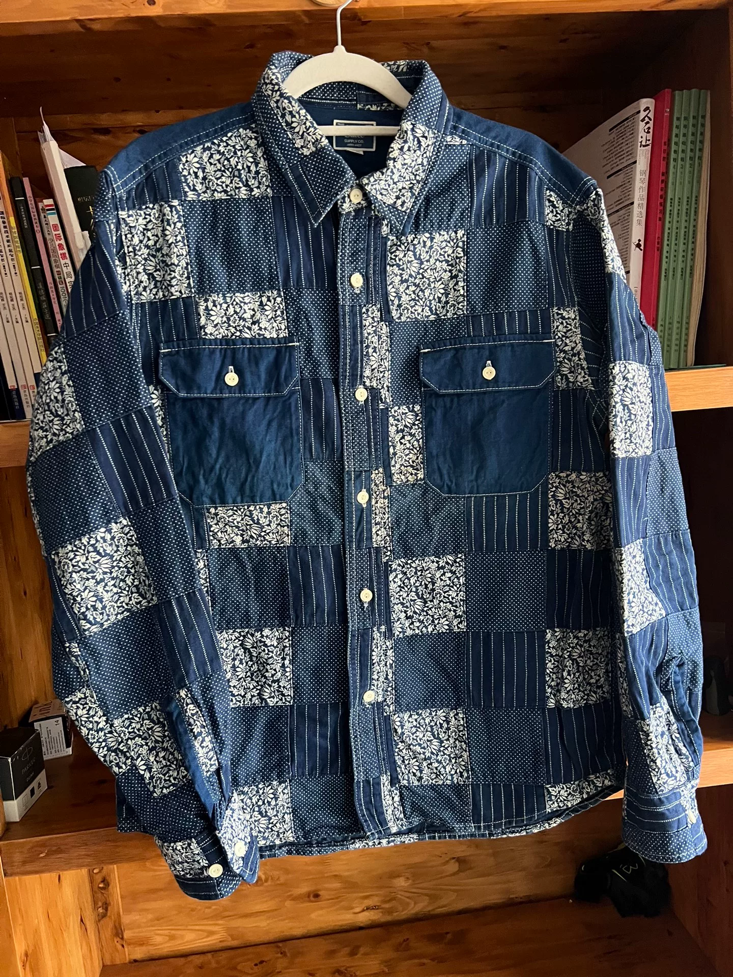 Calee Indigo Dyed Patchwork Shirt — front