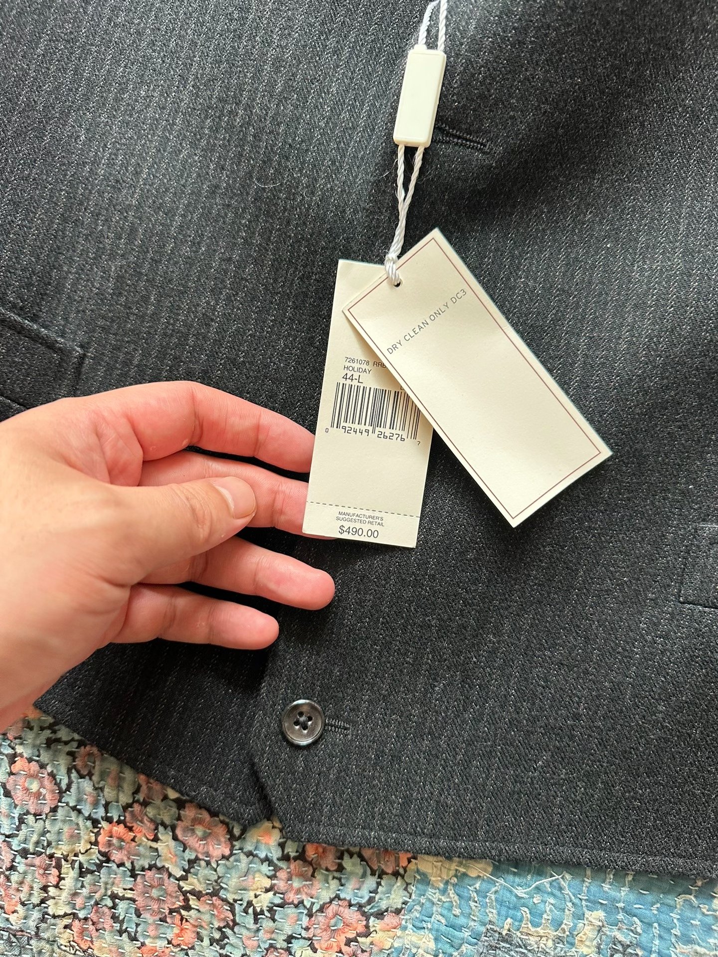 RRL Dark Gray Striped Wool Vest — detail