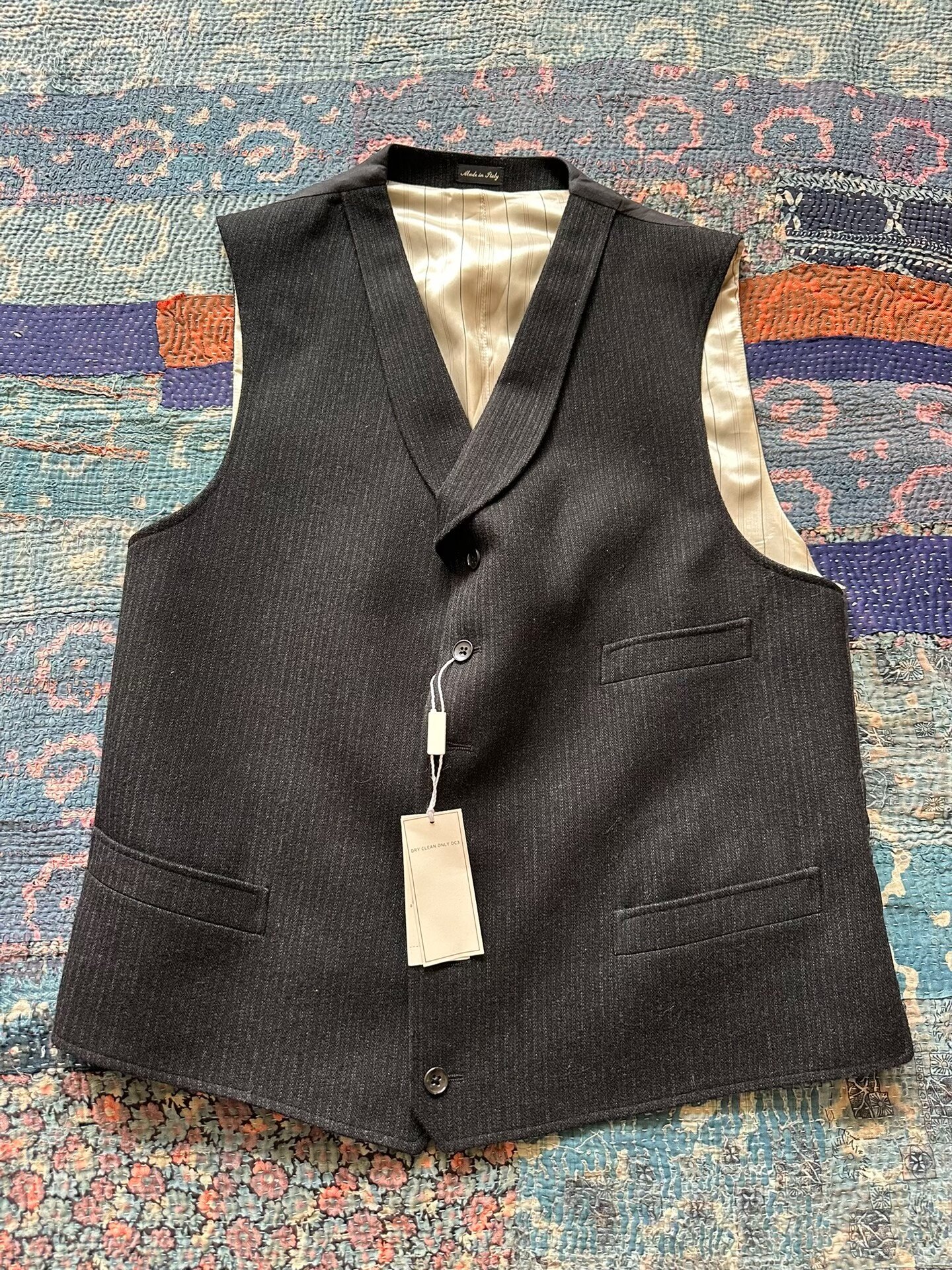 RRL Dark Gray Striped Wool Vest