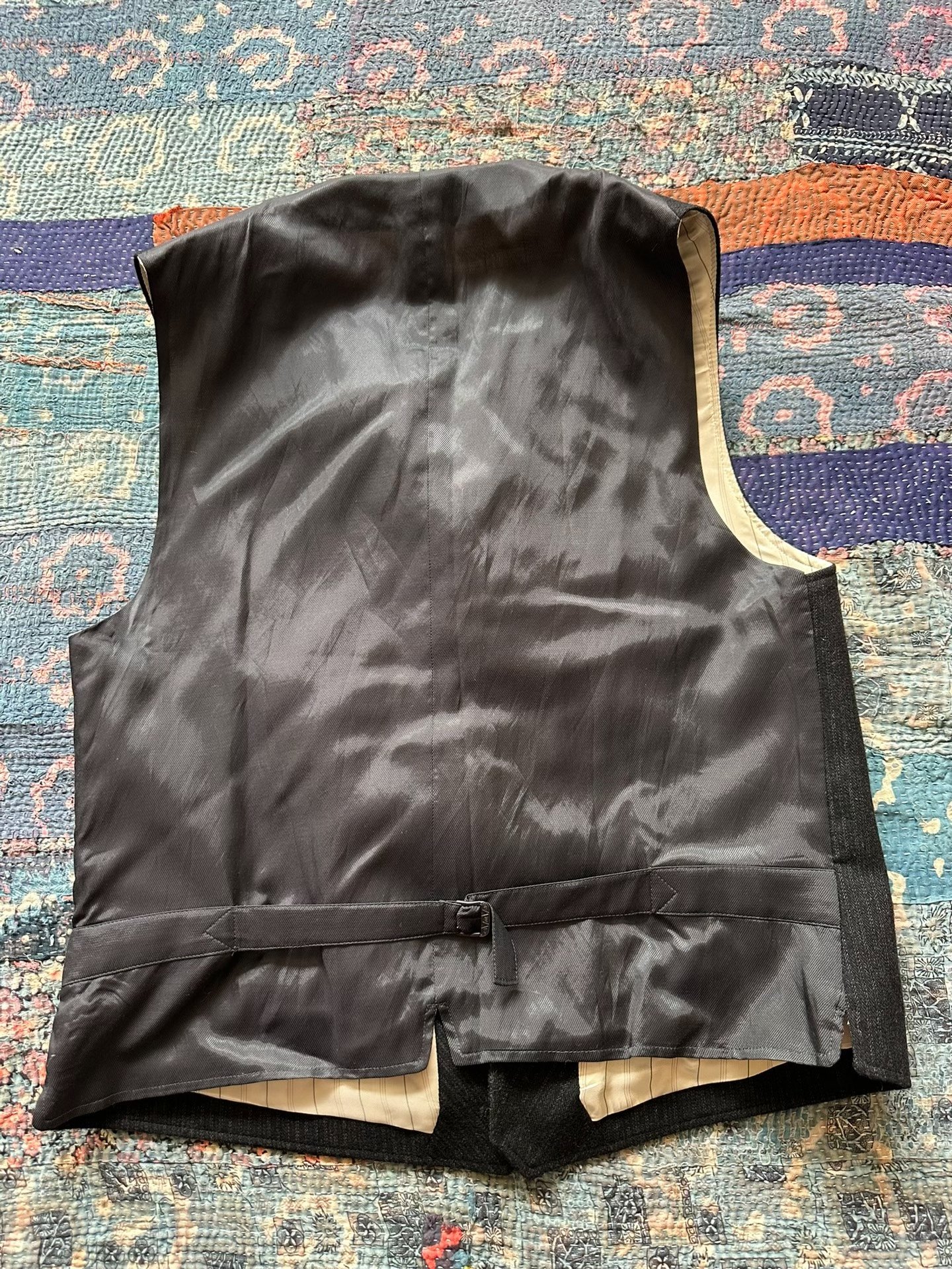 RRL Dark Gray Striped Wool Vest — front