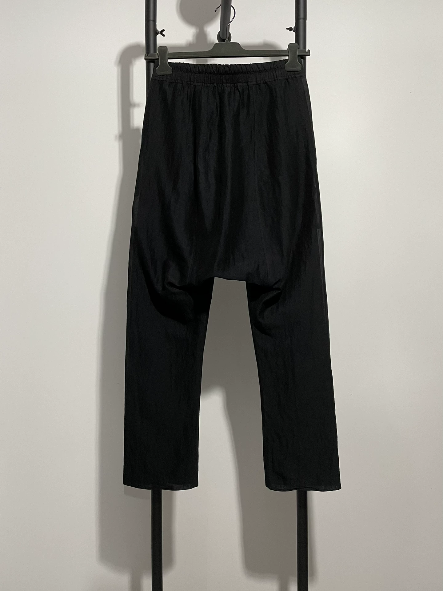 Rick Owens Black Drop-Crotch Trousers — front