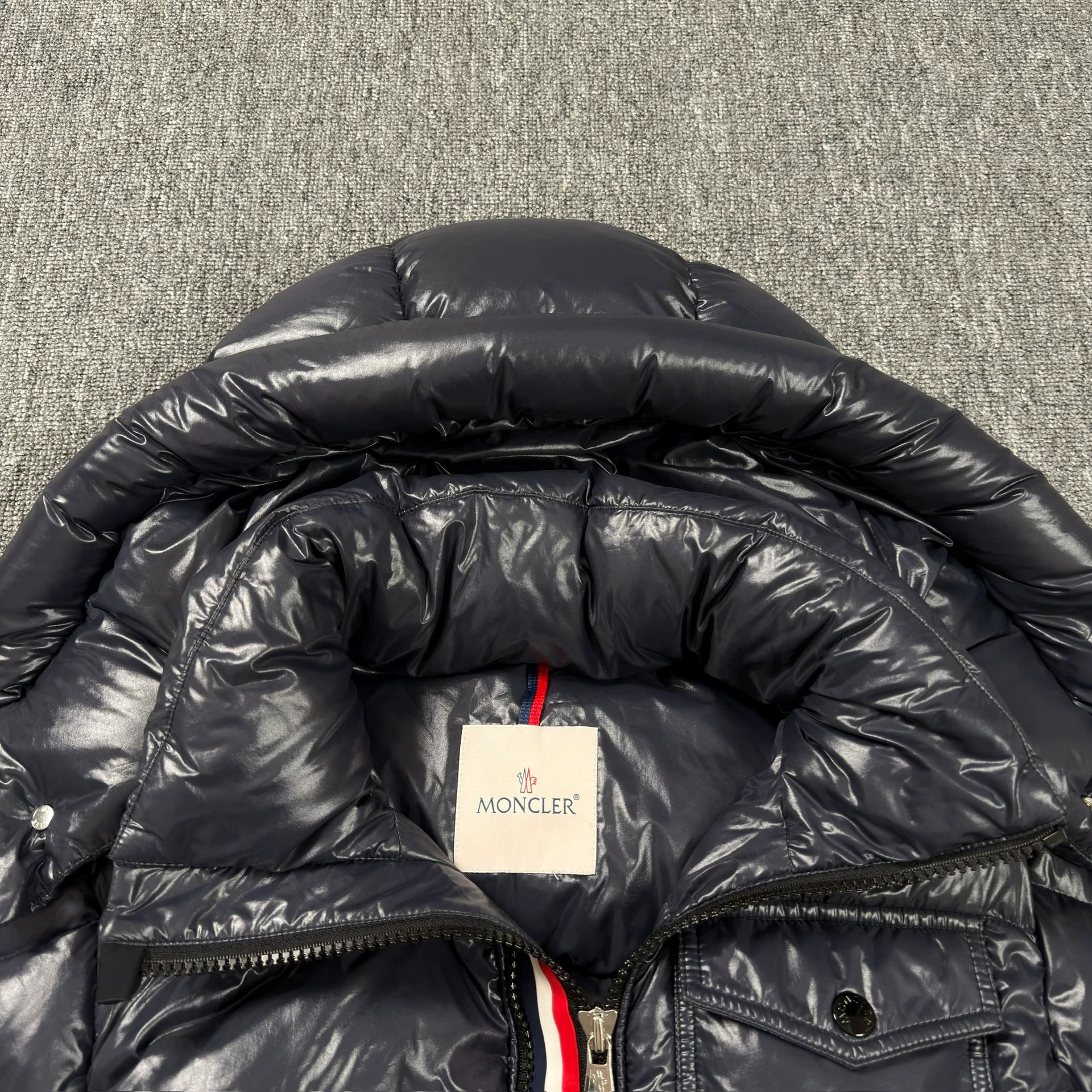 Moncler Midnight Blue Short Down Jacket — front