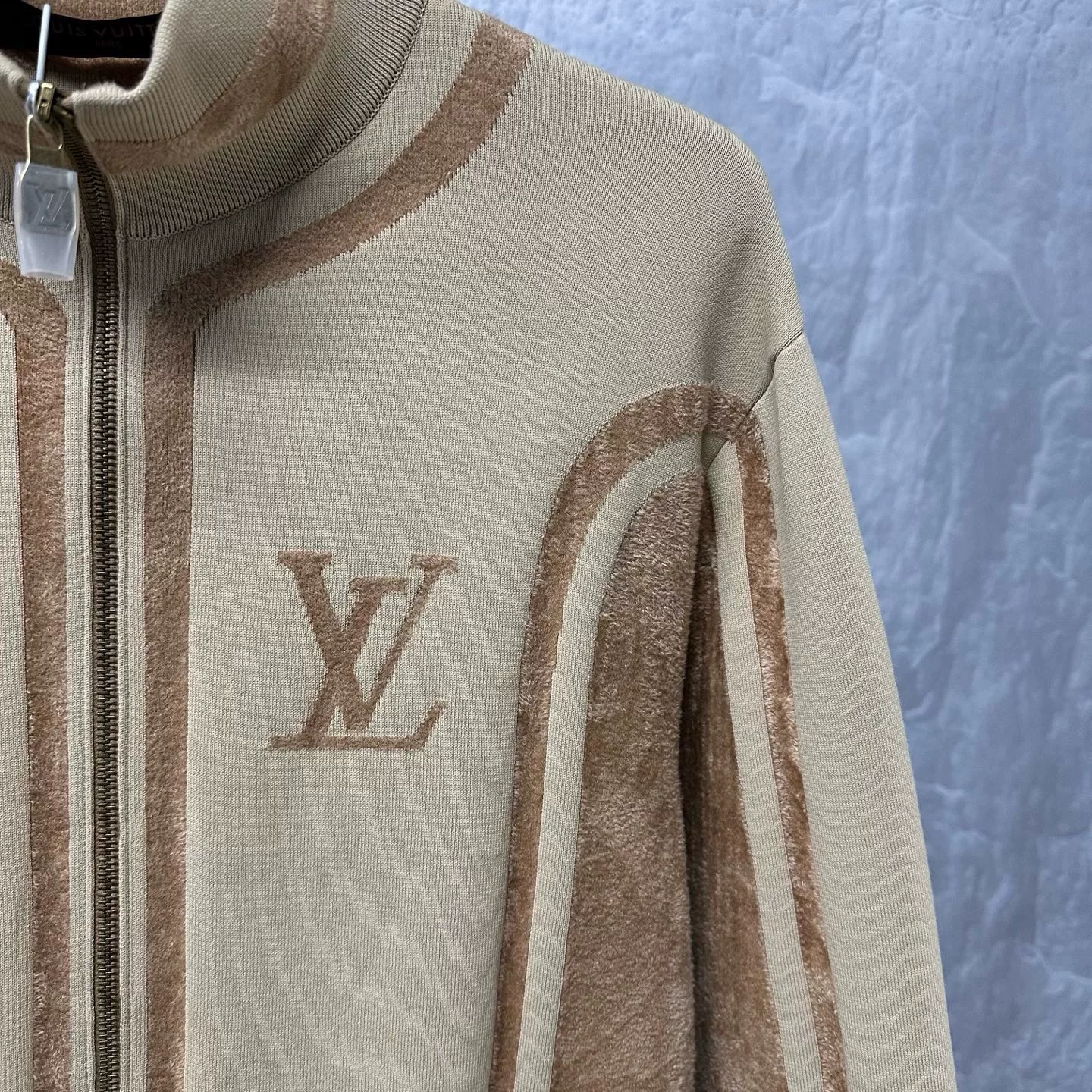 Louis Vuitton SS26 Logo Knit Zip Jacket — detail