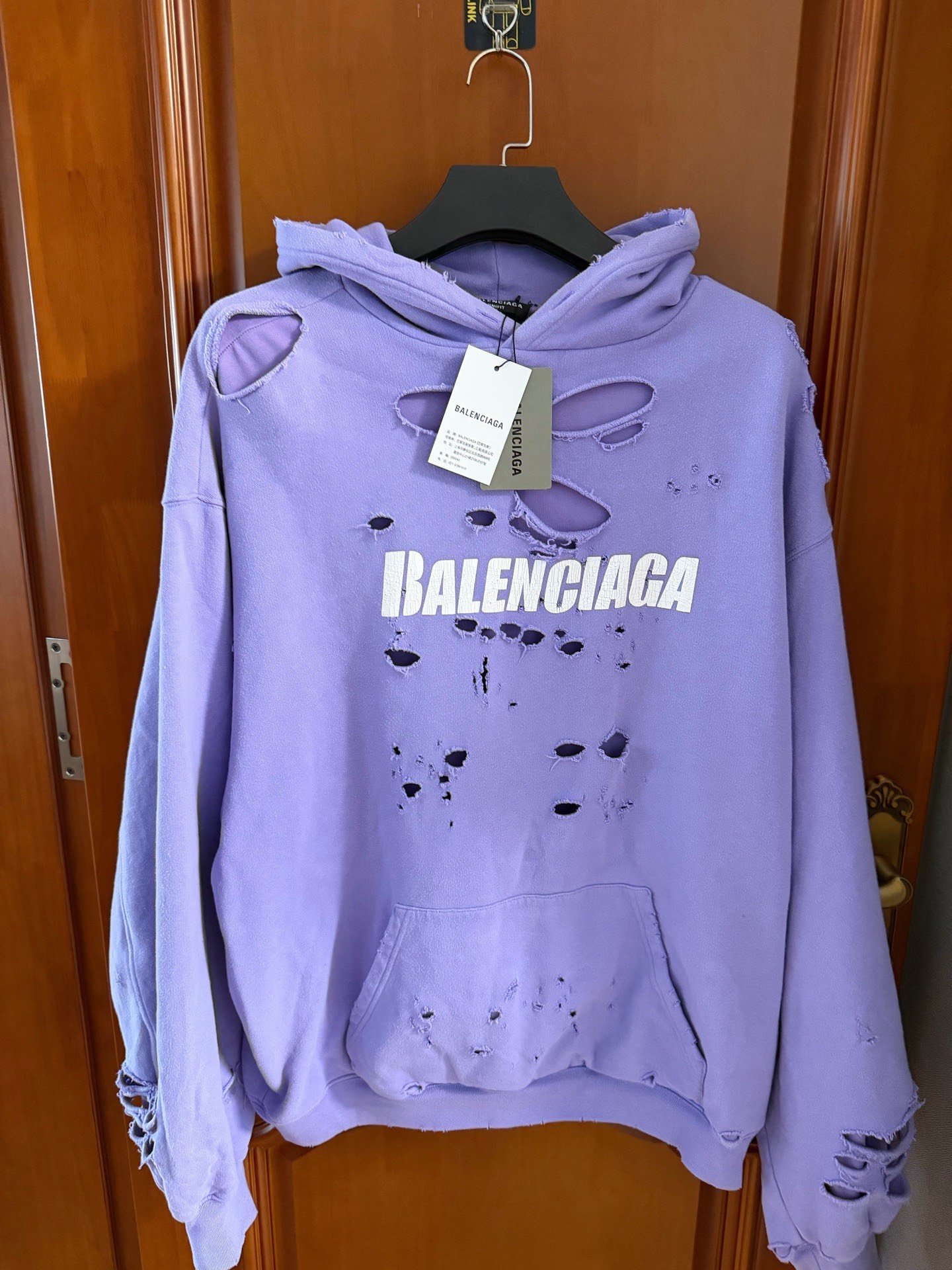 Balenciaga Purple Distressed Logo Hoodie