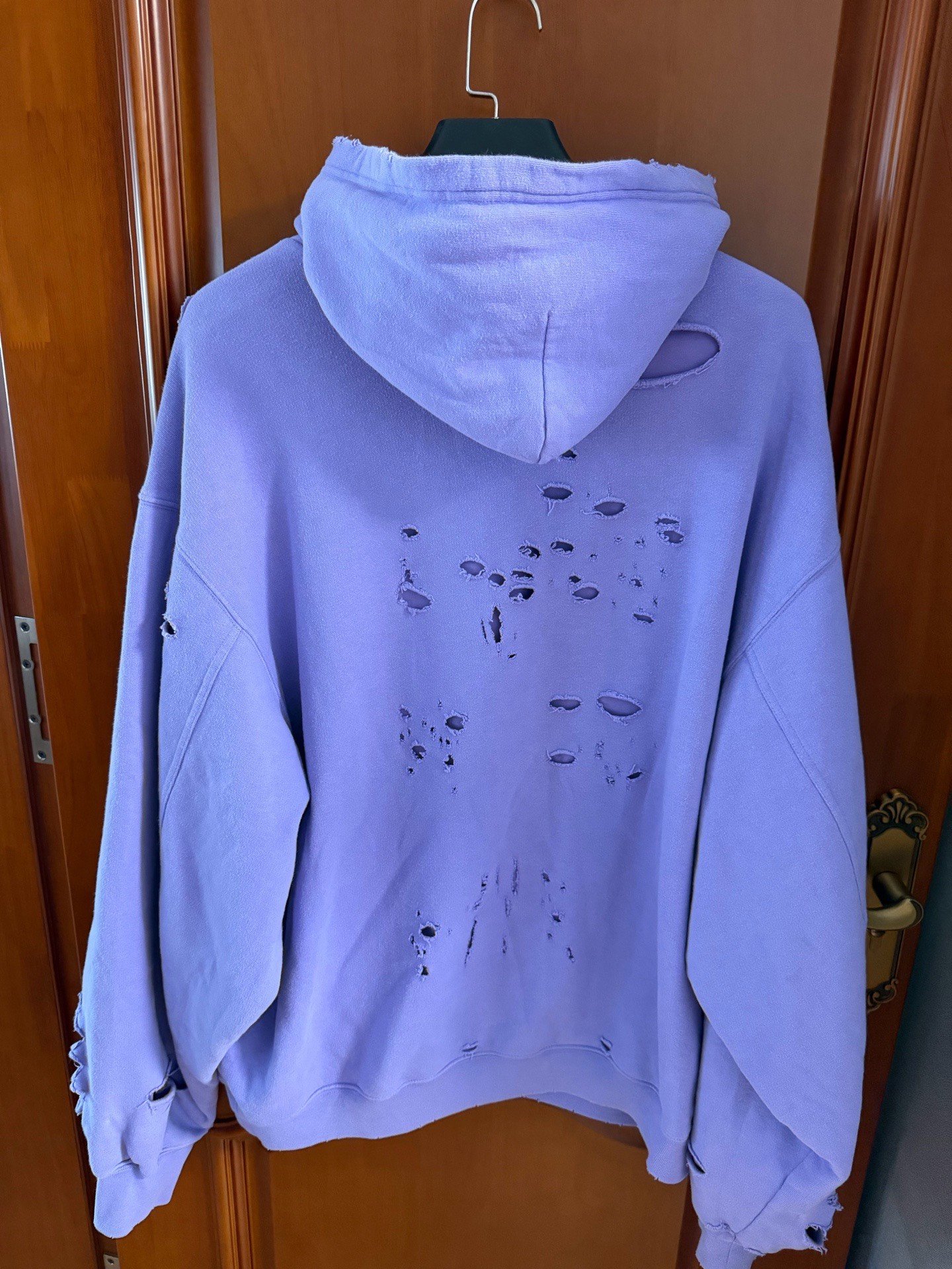 Balenciaga Purple Distressed Logo Hoodie — front