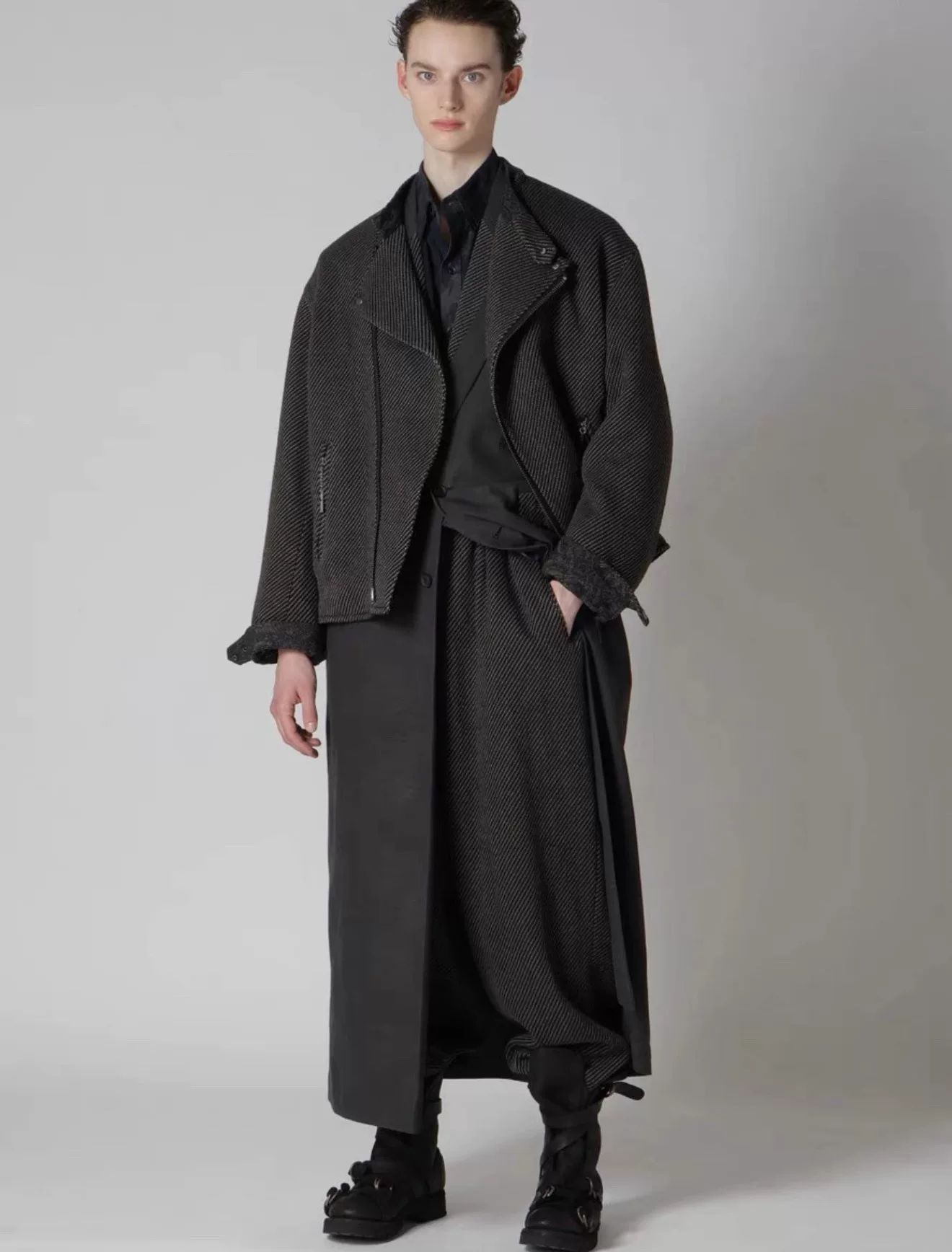 Yohji Yamamoto 24AW Herringbone Biker Jacket — detail