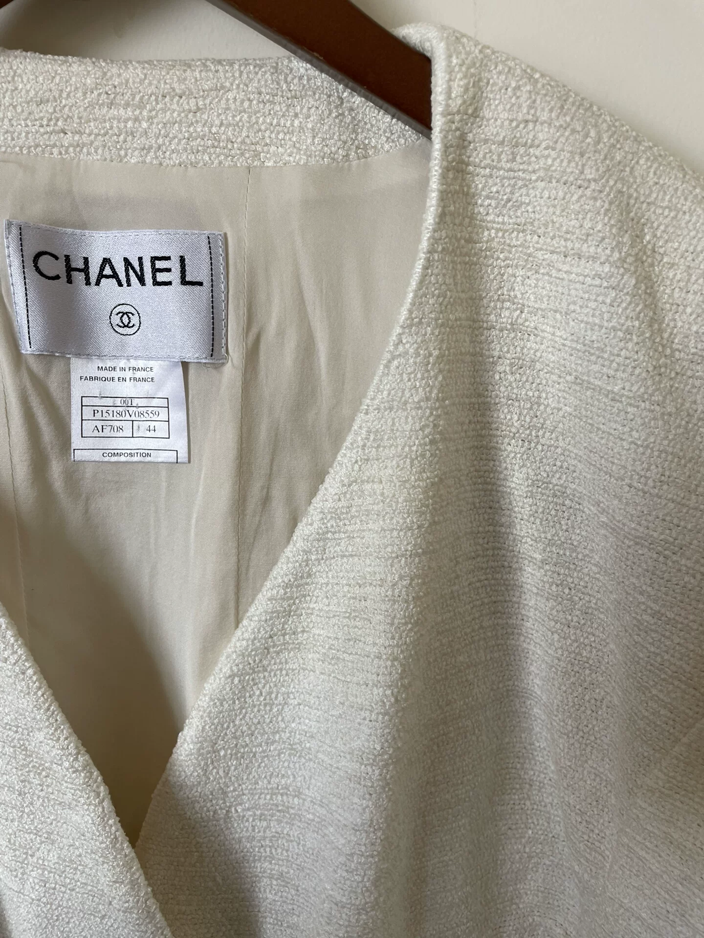 Chanel Beige Tweed Blazer — front