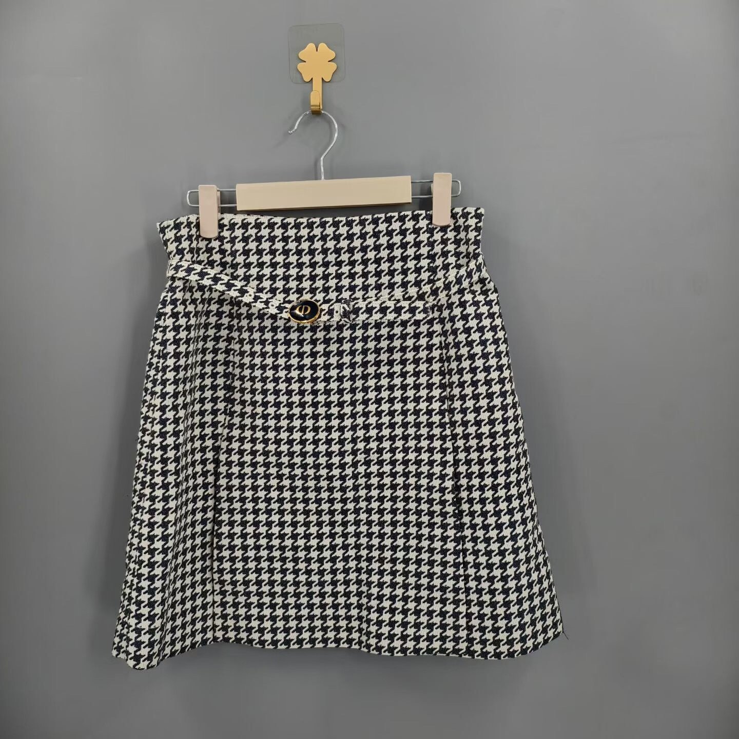 Dior Houndstooth Belted Skirt