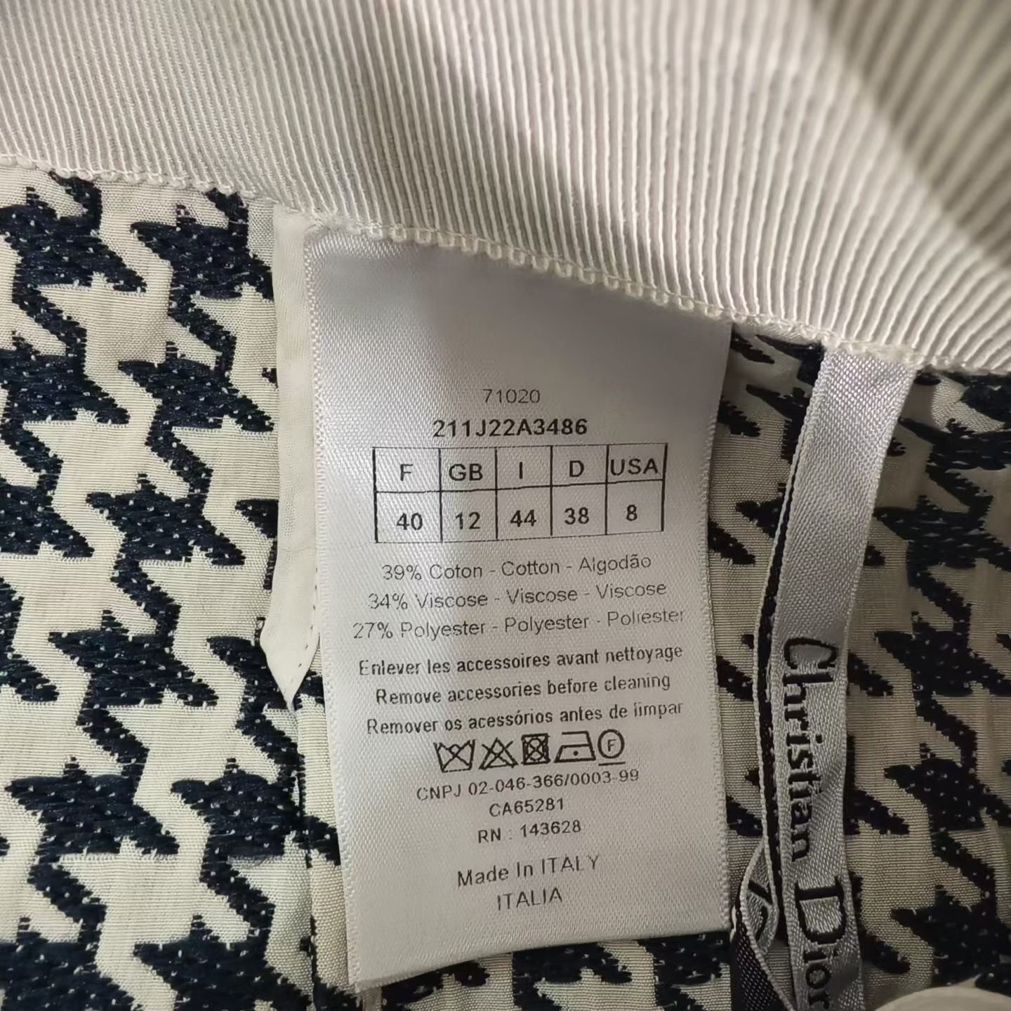 Dior Houndstooth Belted Skirt — label