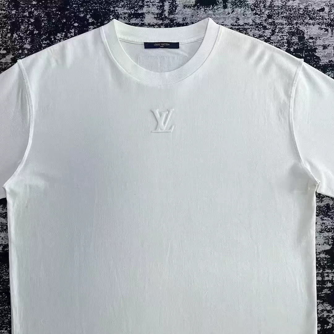 Louis Vuitton White Embossed Logo T-Shirt — front