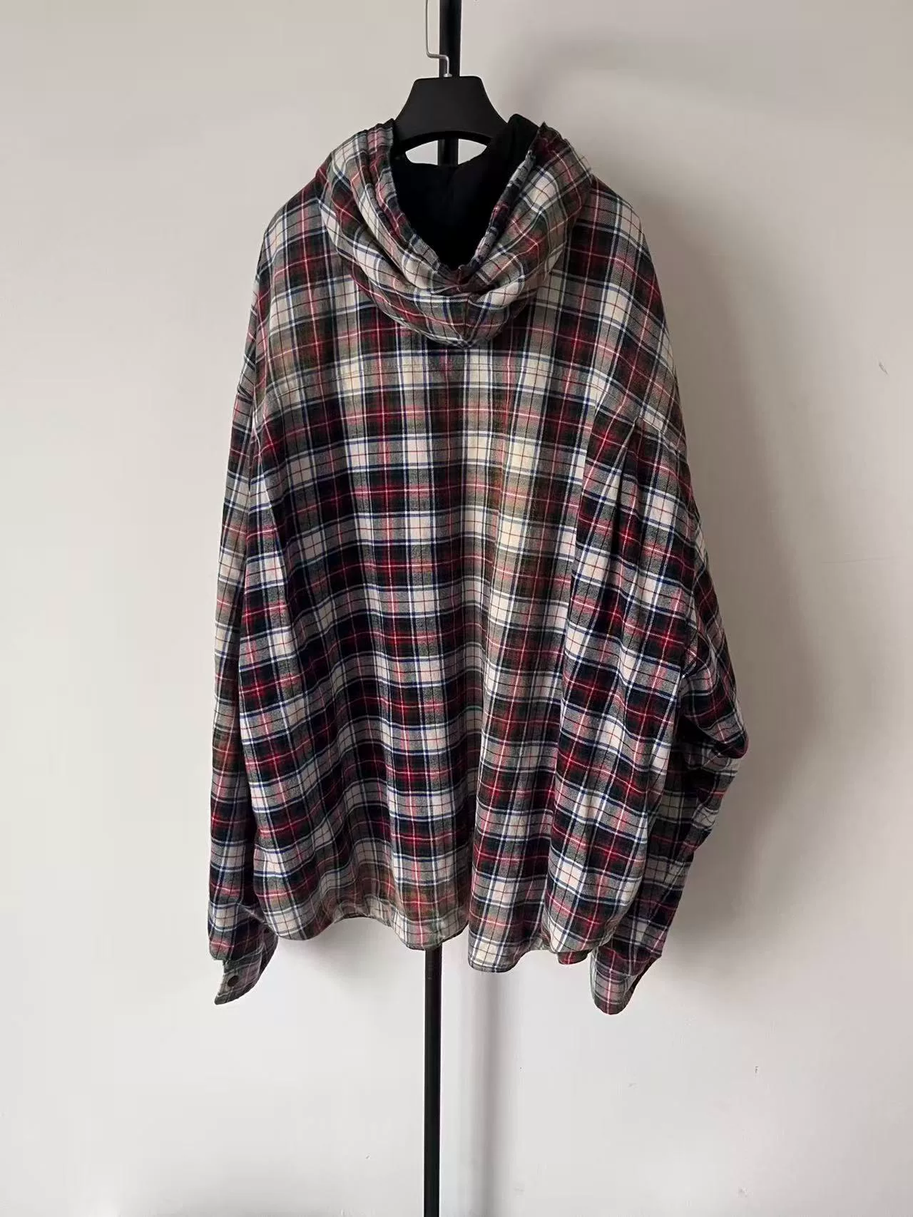 Balenciaga Men's Plaid Hooded Long-Sleeve Shirt — front