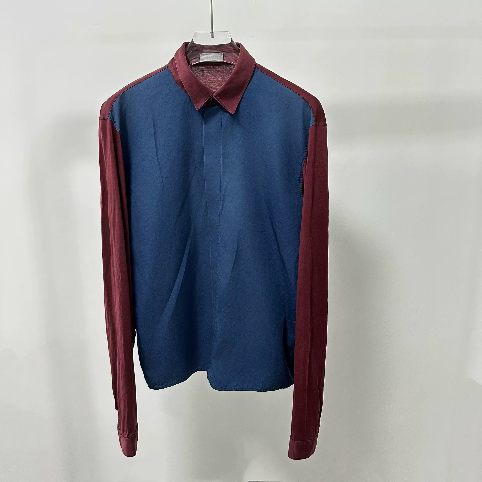 Dior Red Blue Color Block Long Sleeve Shirt