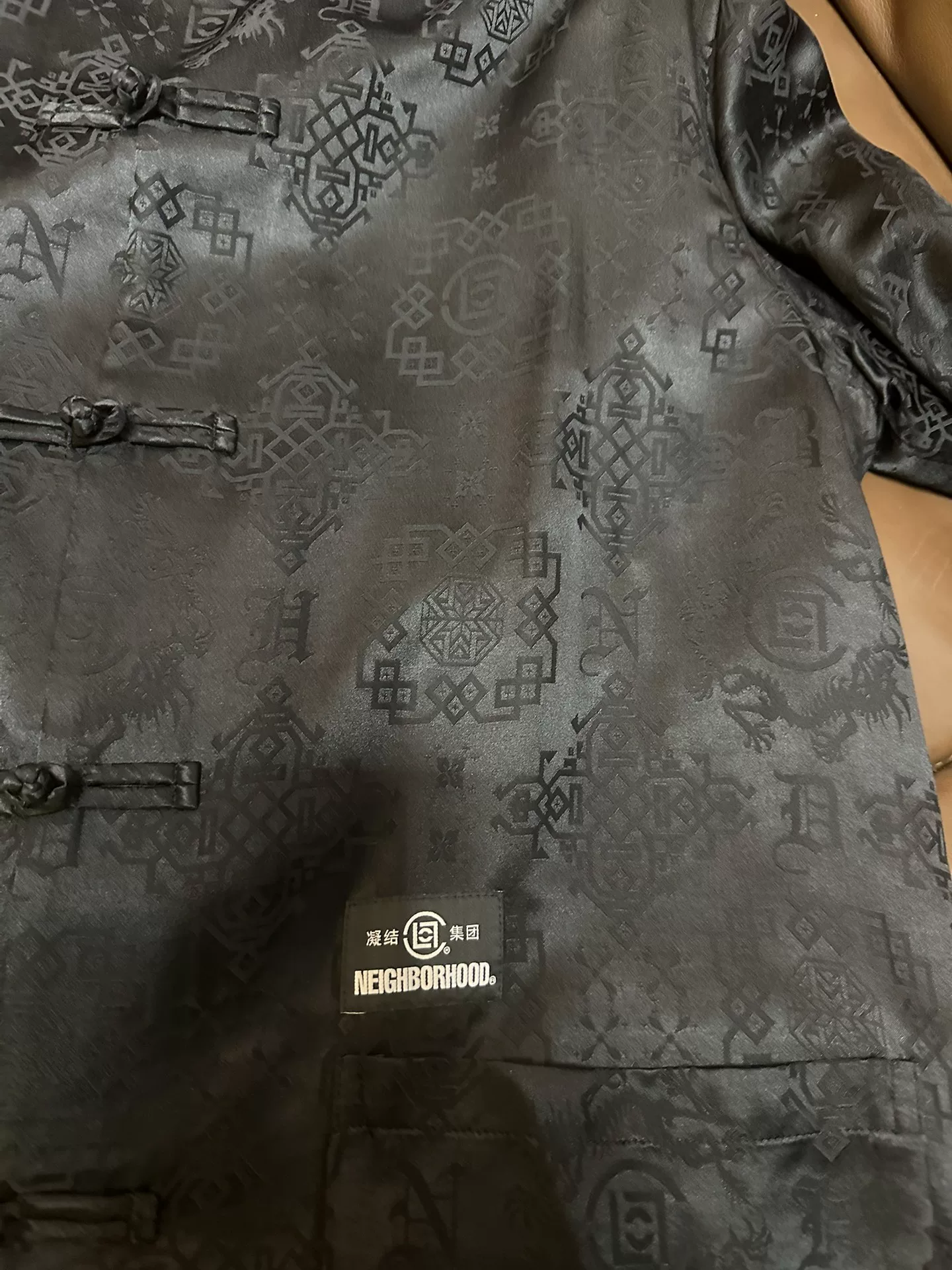 CLOT x Neighborhood Black Silk Jacket — detail