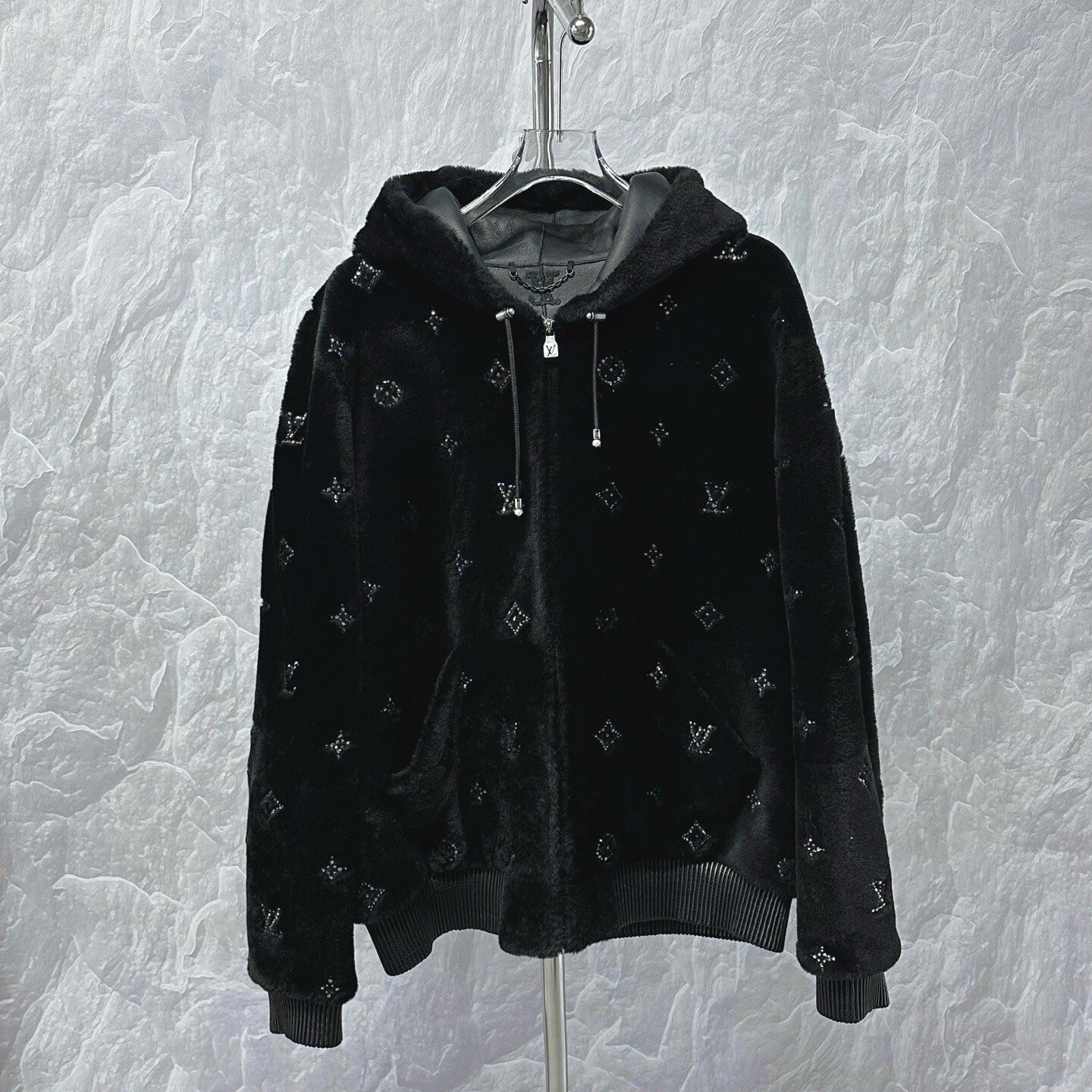 Louis Vuitton SS25 Shearling Rhinestone Hooded Jacket