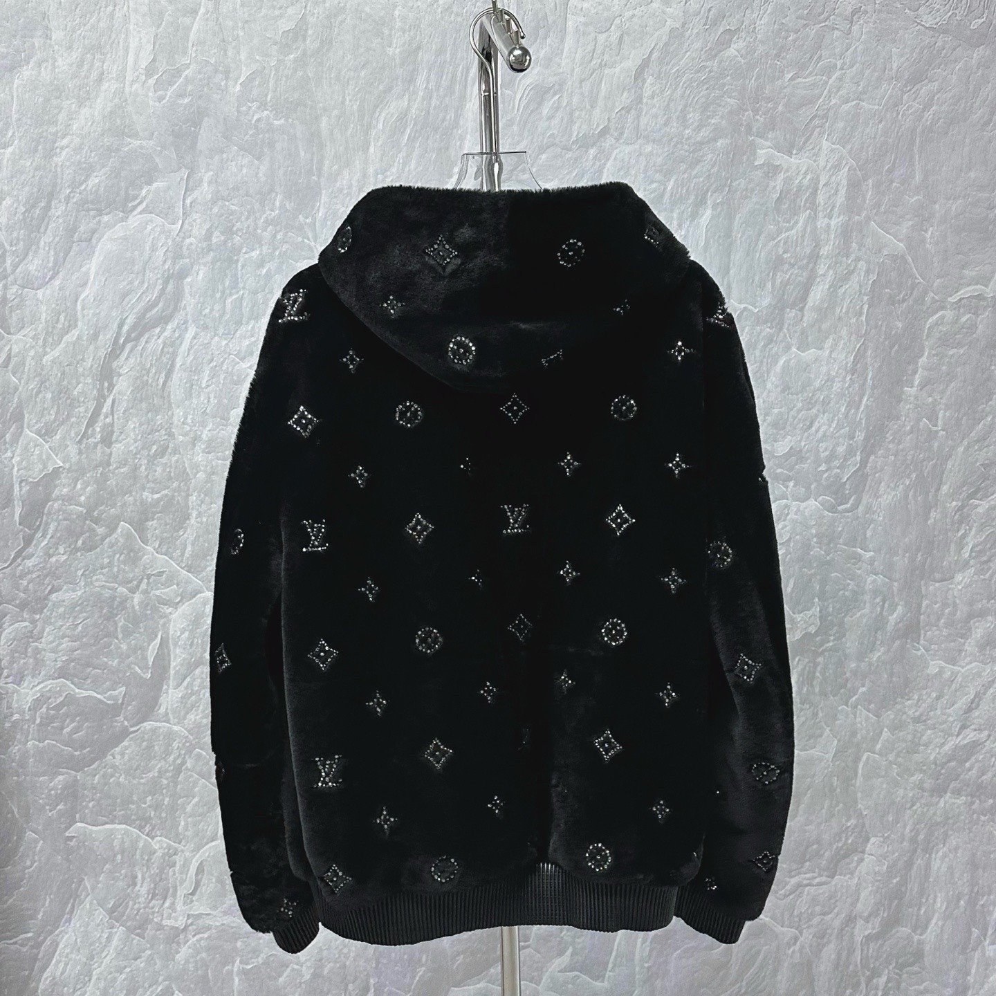 Louis Vuitton SS25 Shearling Rhinestone Hooded Jacket — back