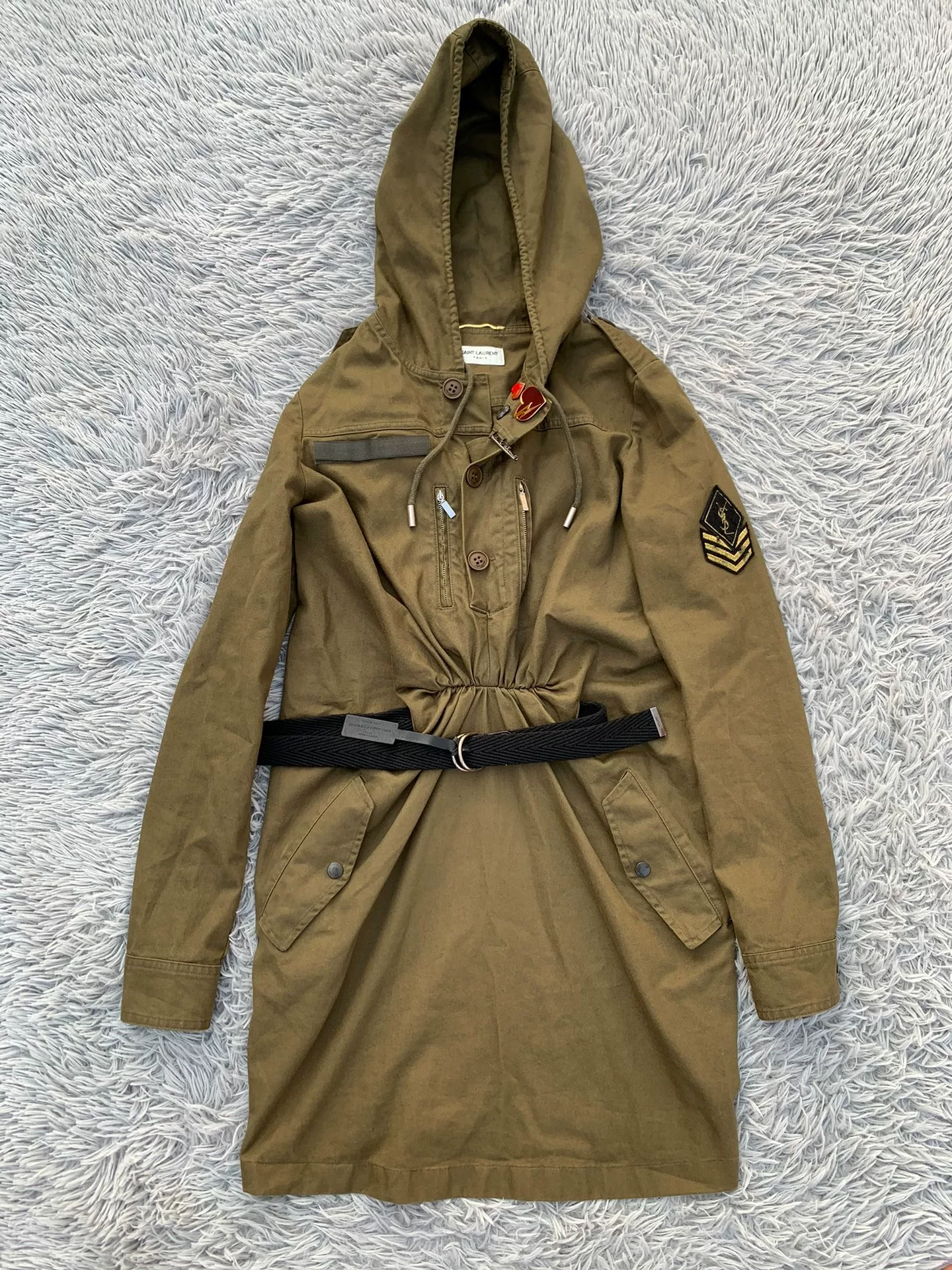 Saint Laurent Army Green Trench Coat — front