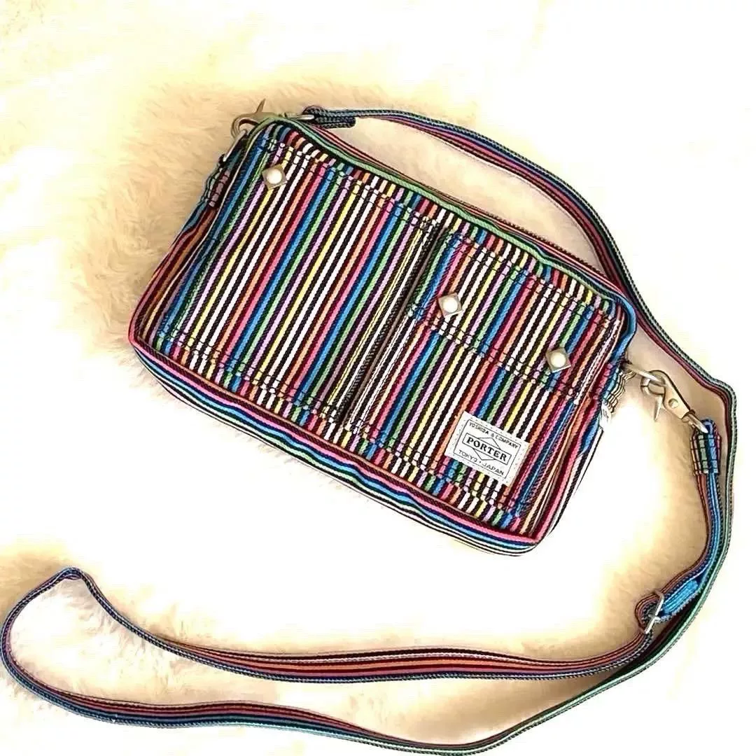 POTER × SLAP SHOT Rainbow Stripe Crossbody — detail