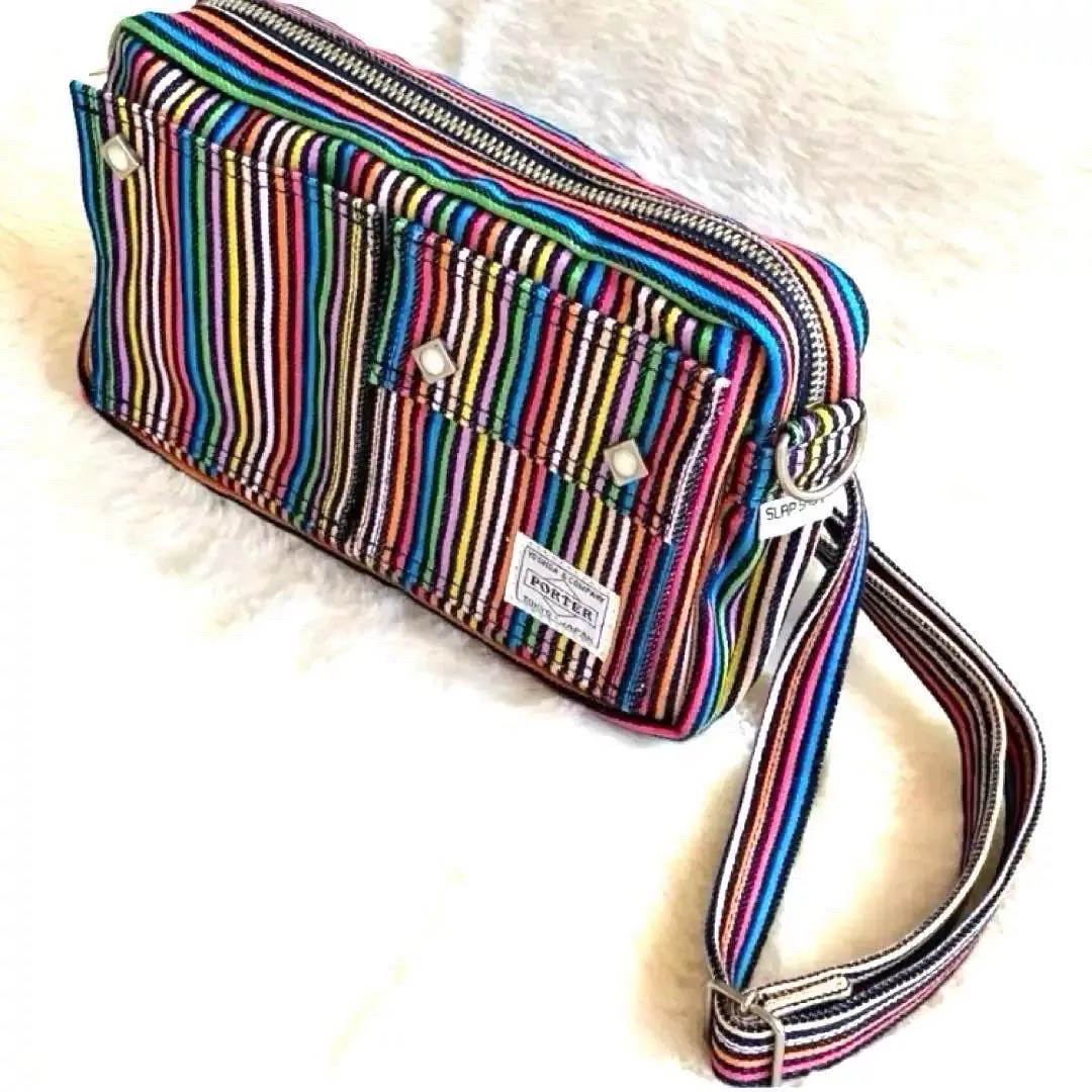 POTER × SLAP SHOT Rainbow Stripe Crossbody — front