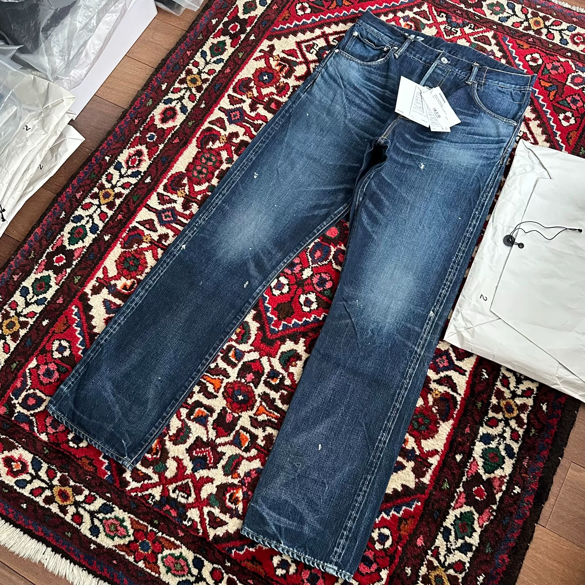 VISVIM 16 DRY17 Washed Splatter Jeans — label