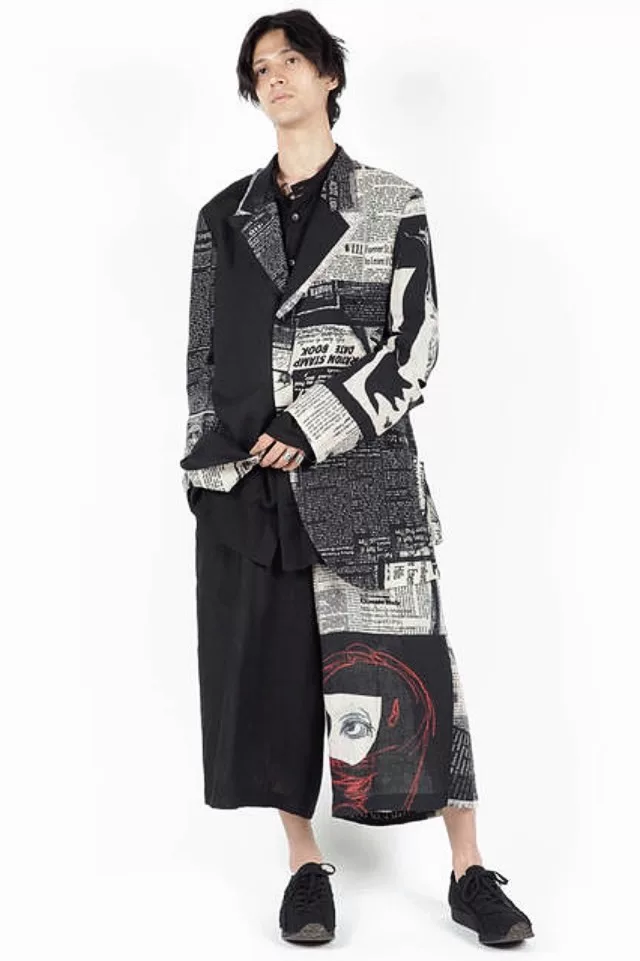 Yohji Yamamoto 22SS Newspaper Print Cropped Pants — label
