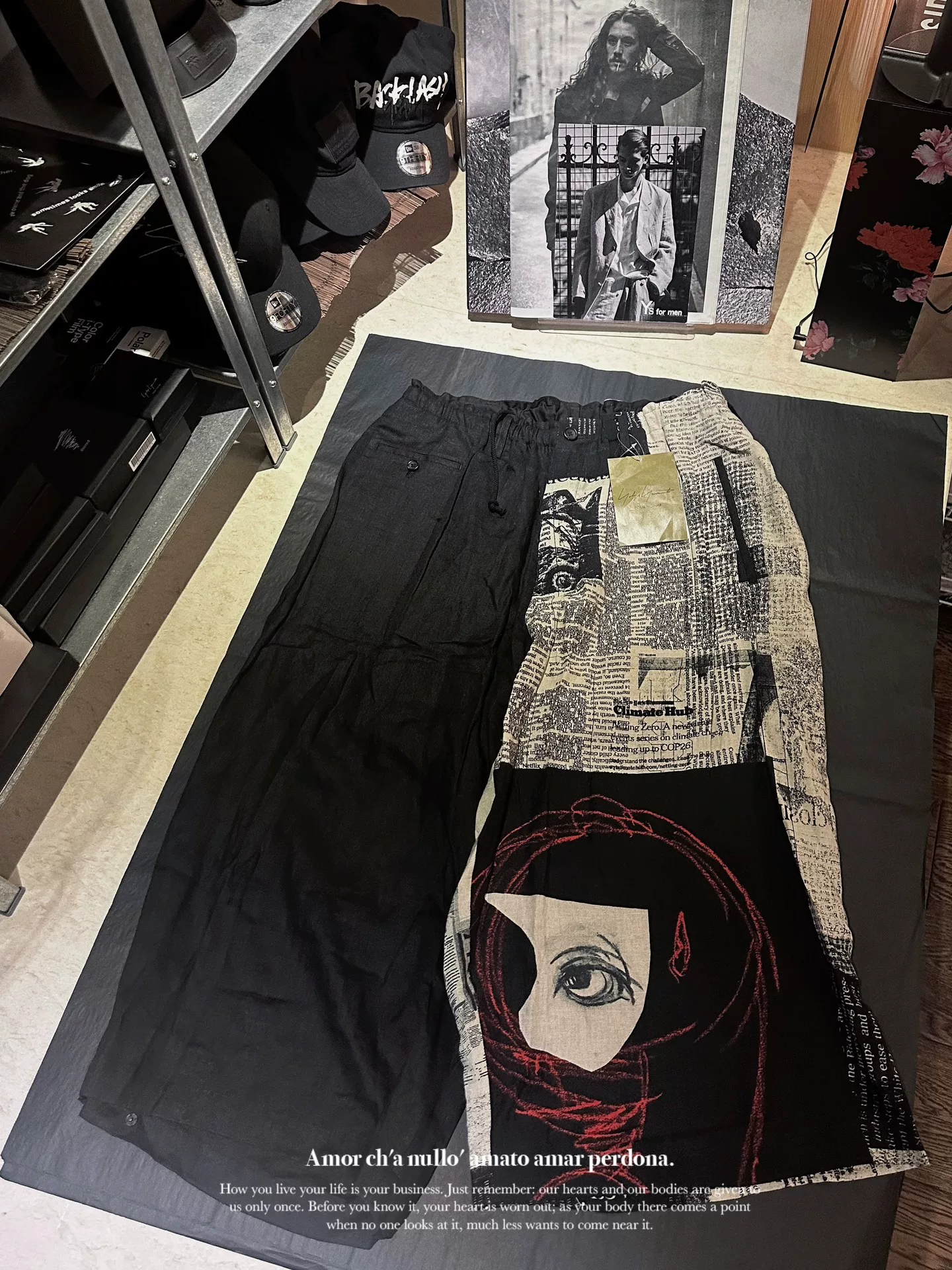 Yohji Yamamoto 22SS Newspaper Print Cropped Pants — front