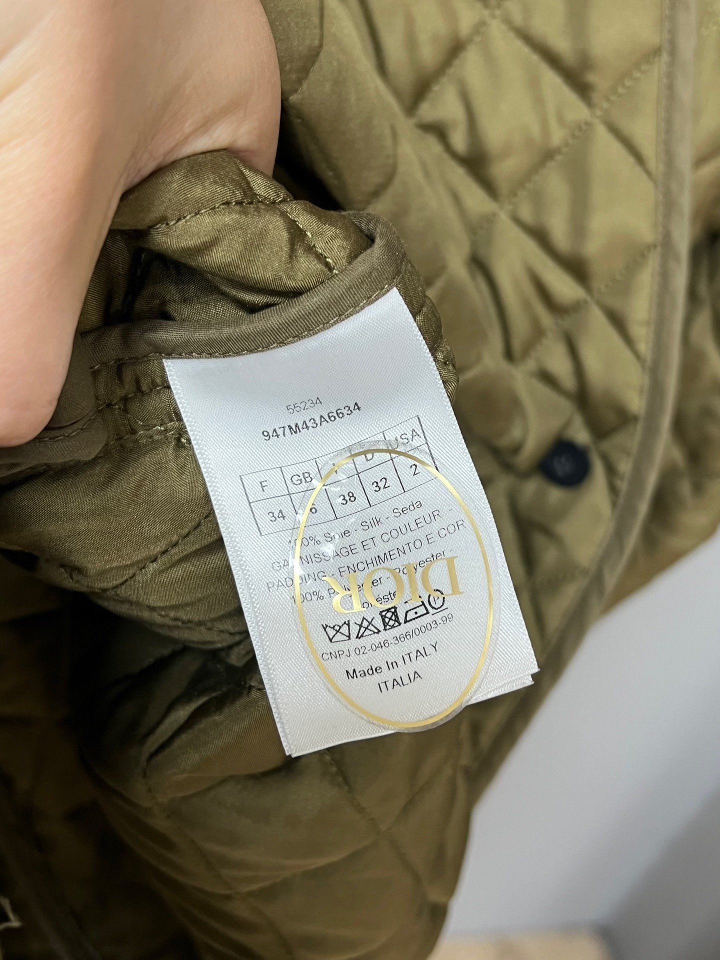 Dior Military Green Diamond Quilted Cotton Coat — back