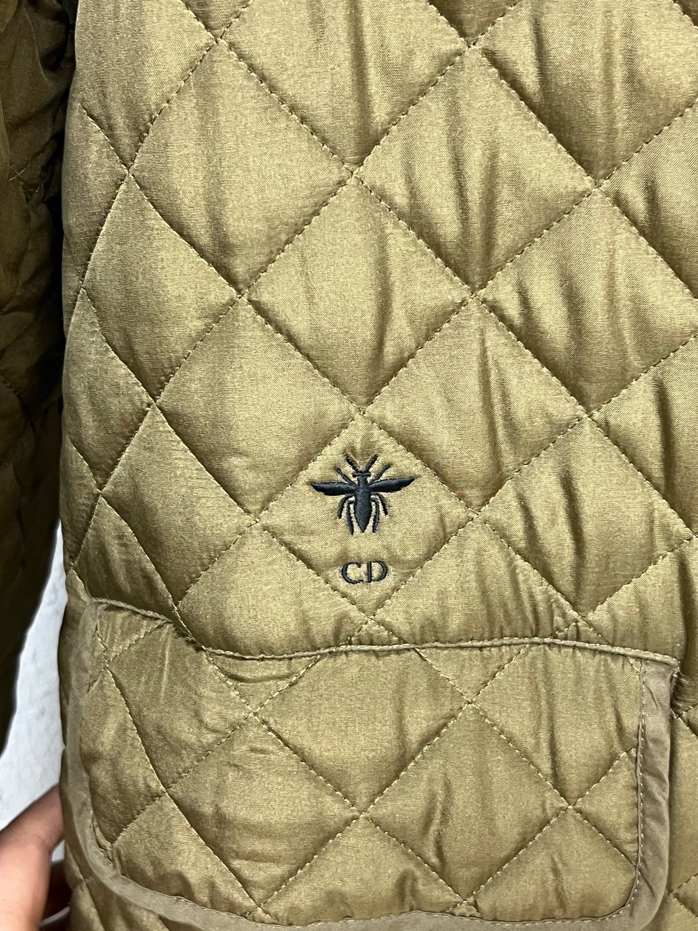 Dior Military Green Diamond Quilted Cotton Coat — detail
