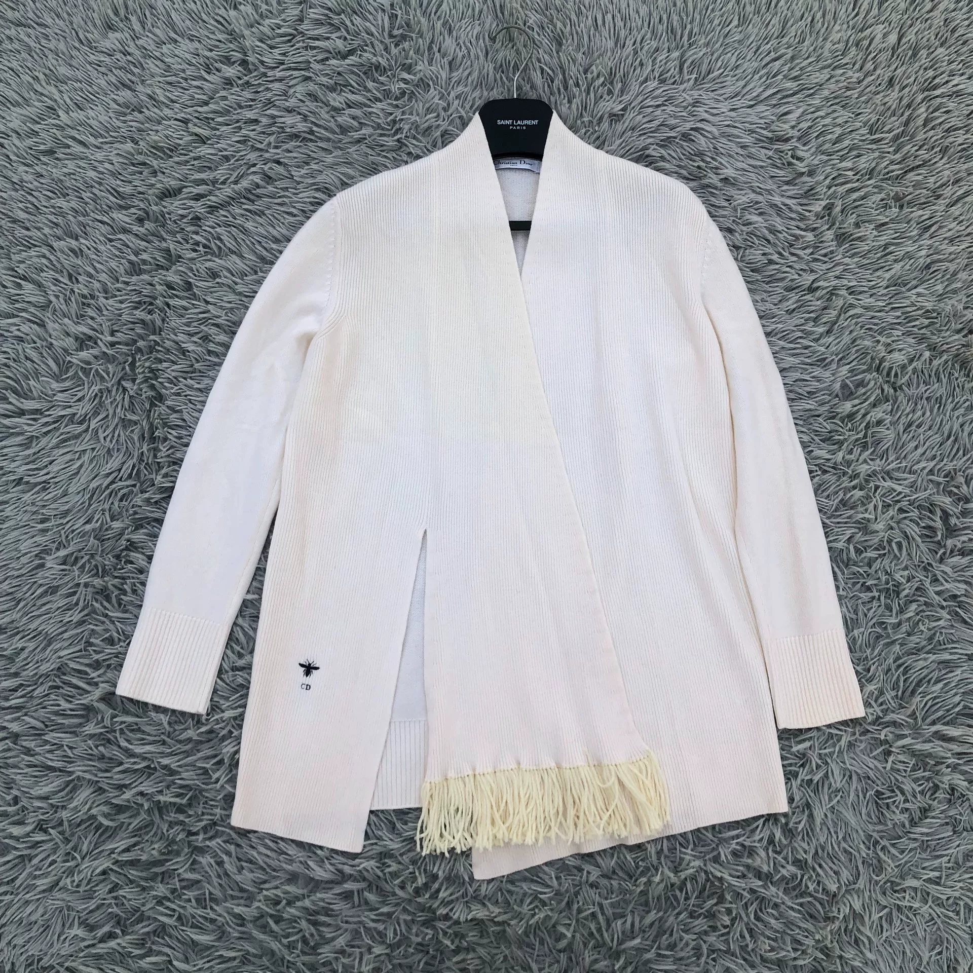 Dior Fringed Bee Logo Cardigan — detail