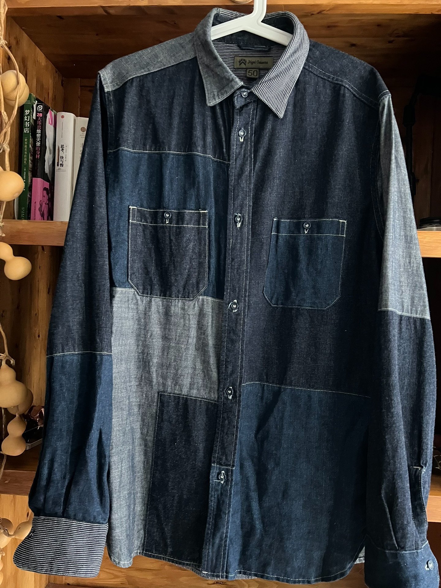 Nigel Cabourn Indigo Patchwork Workwear Shirt — back
