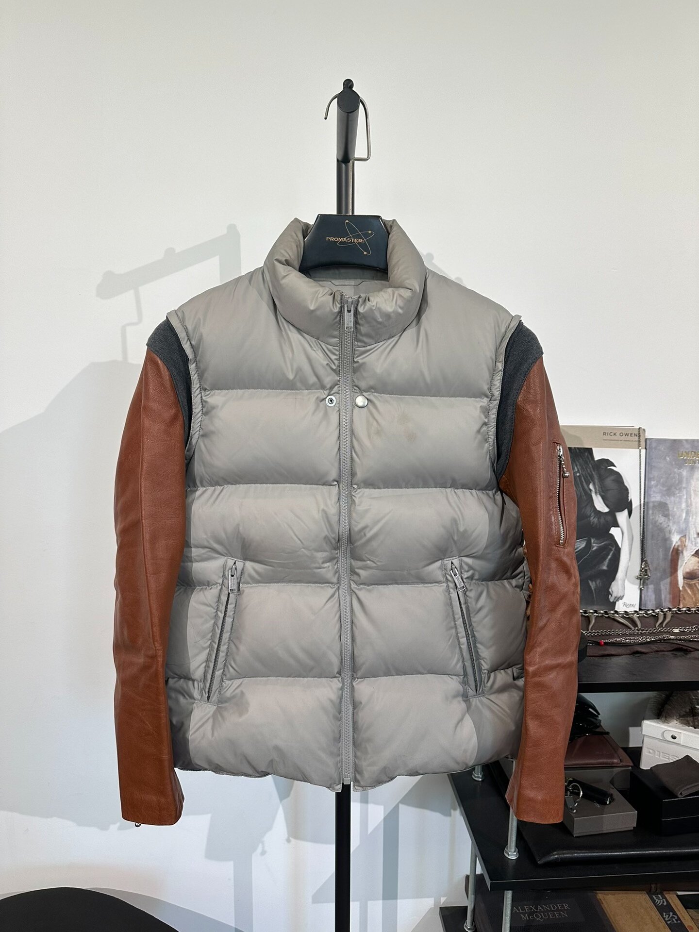 Undercover Gray Puffer Jacket Leather Sleeves