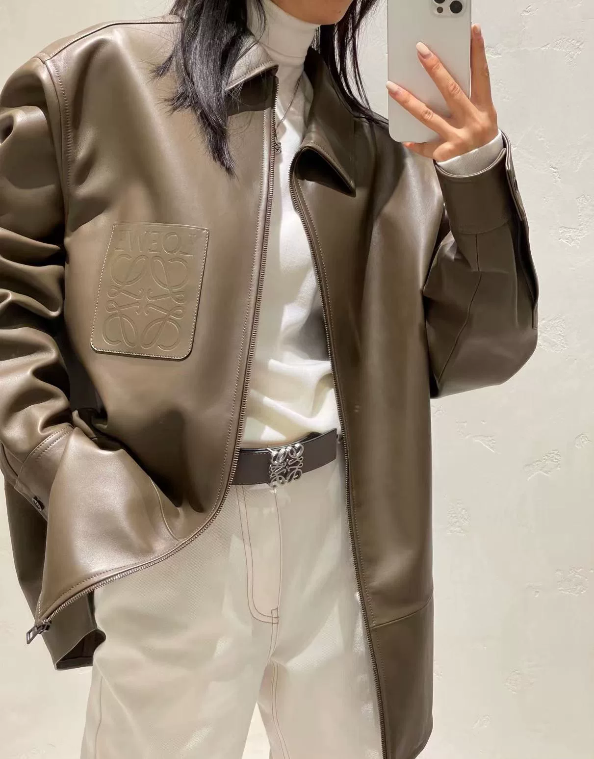 LOEWE Nappa Lambskin Zip Shirt Jacket — front
