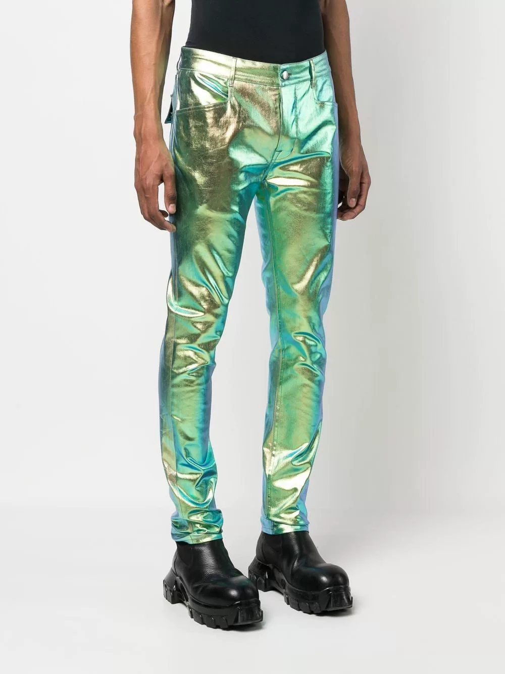 Rick Owens Metallic Green Straight-Leg Pants — back