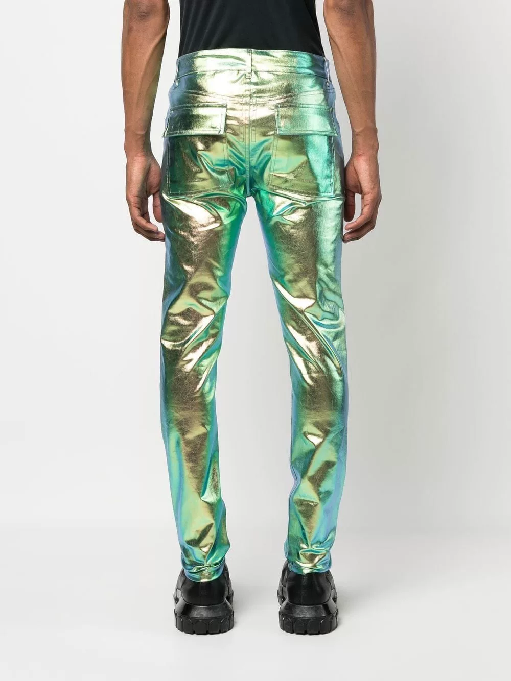Rick Owens Metallic Green Straight-Leg Pants — detail