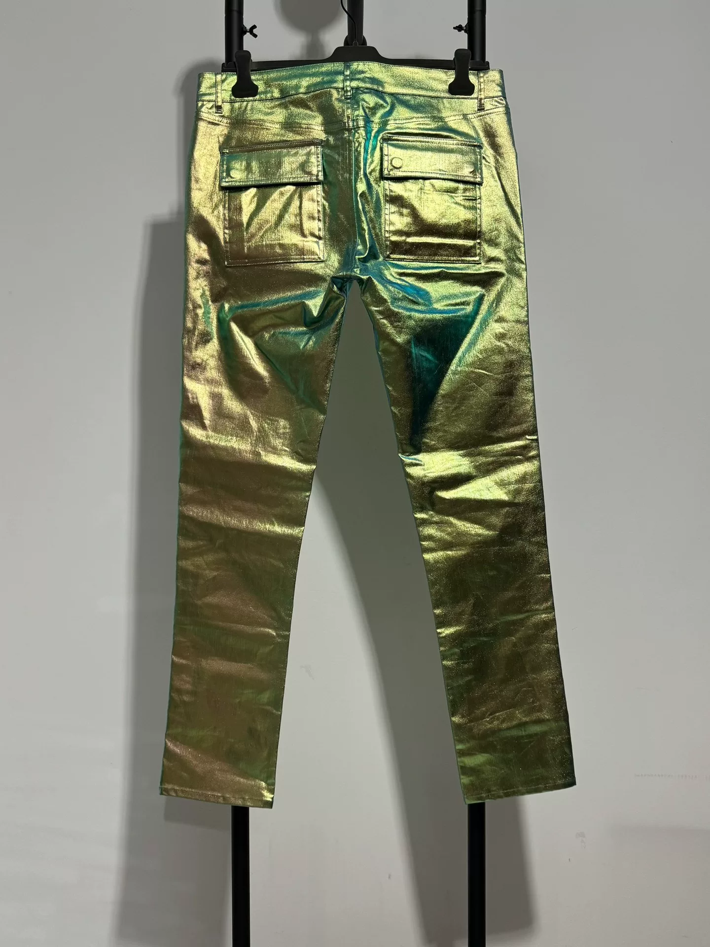 Rick Owens Metallic Green Straight-Leg Pants — front