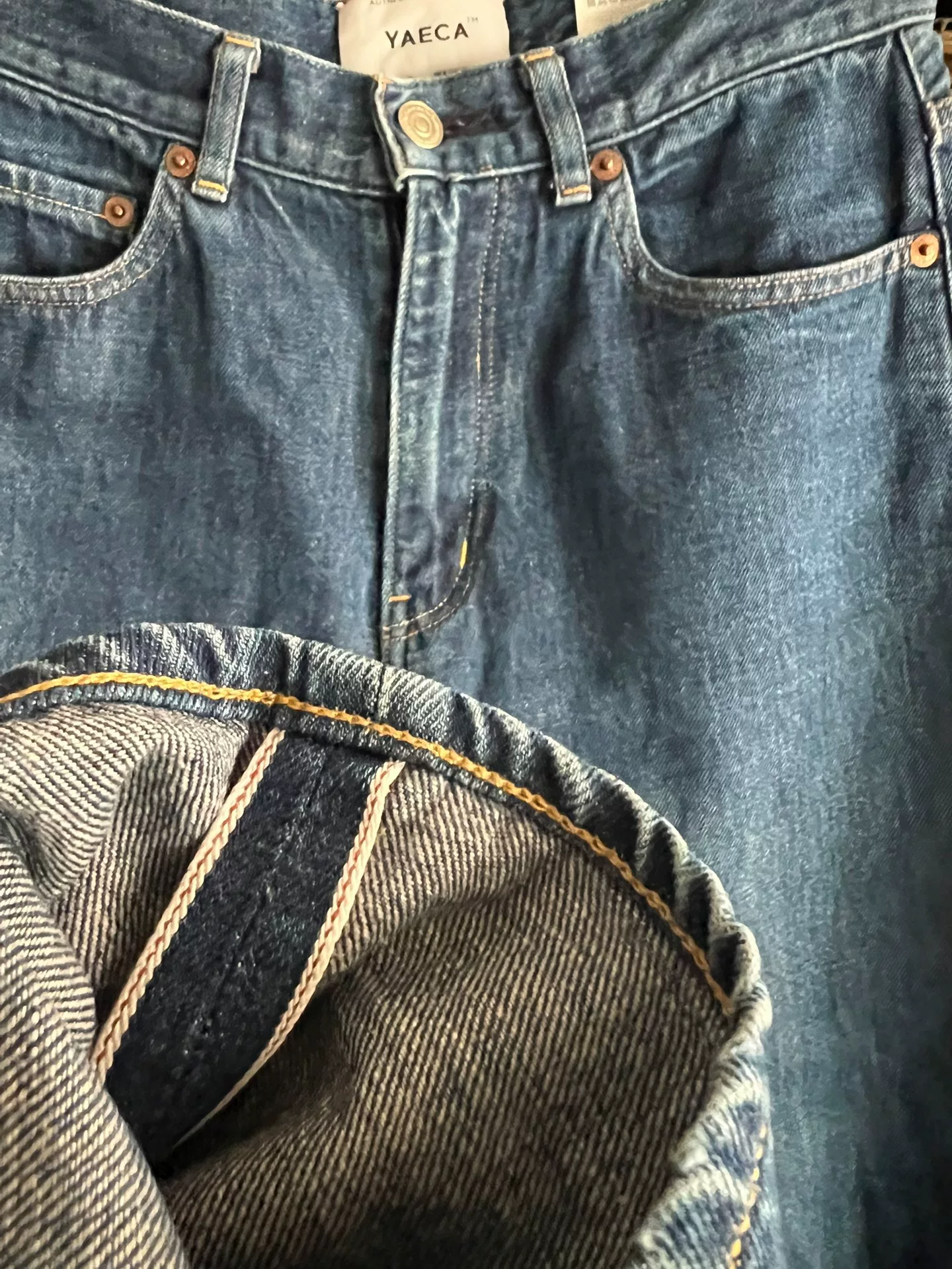 YAECA Women's Japanese Indigo Selvedge Jeans — back