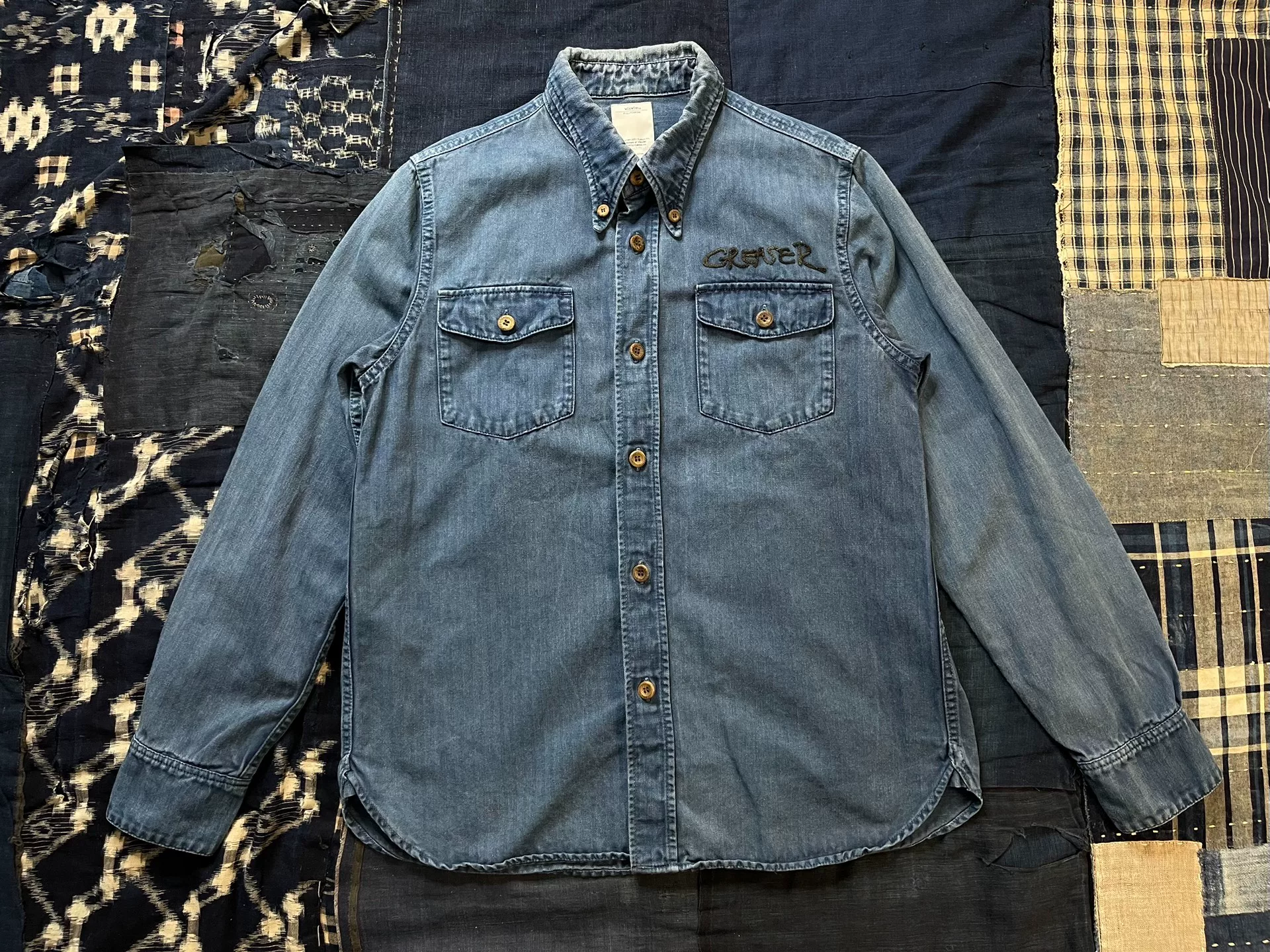 visvim 15AW Orange Hand Embroidery Shirt — label