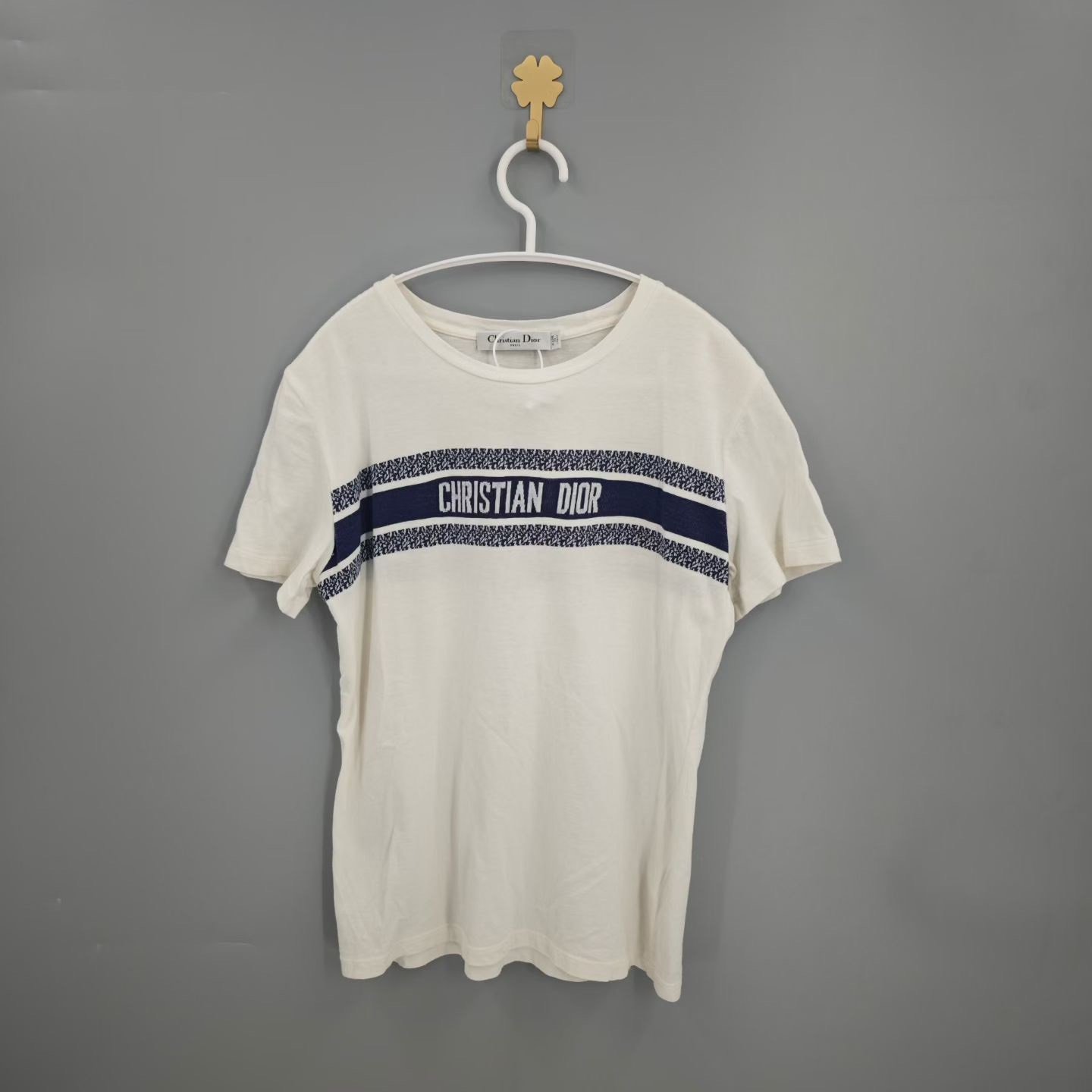 Dior White Striped Slogan Short-Sleeve T-shirt