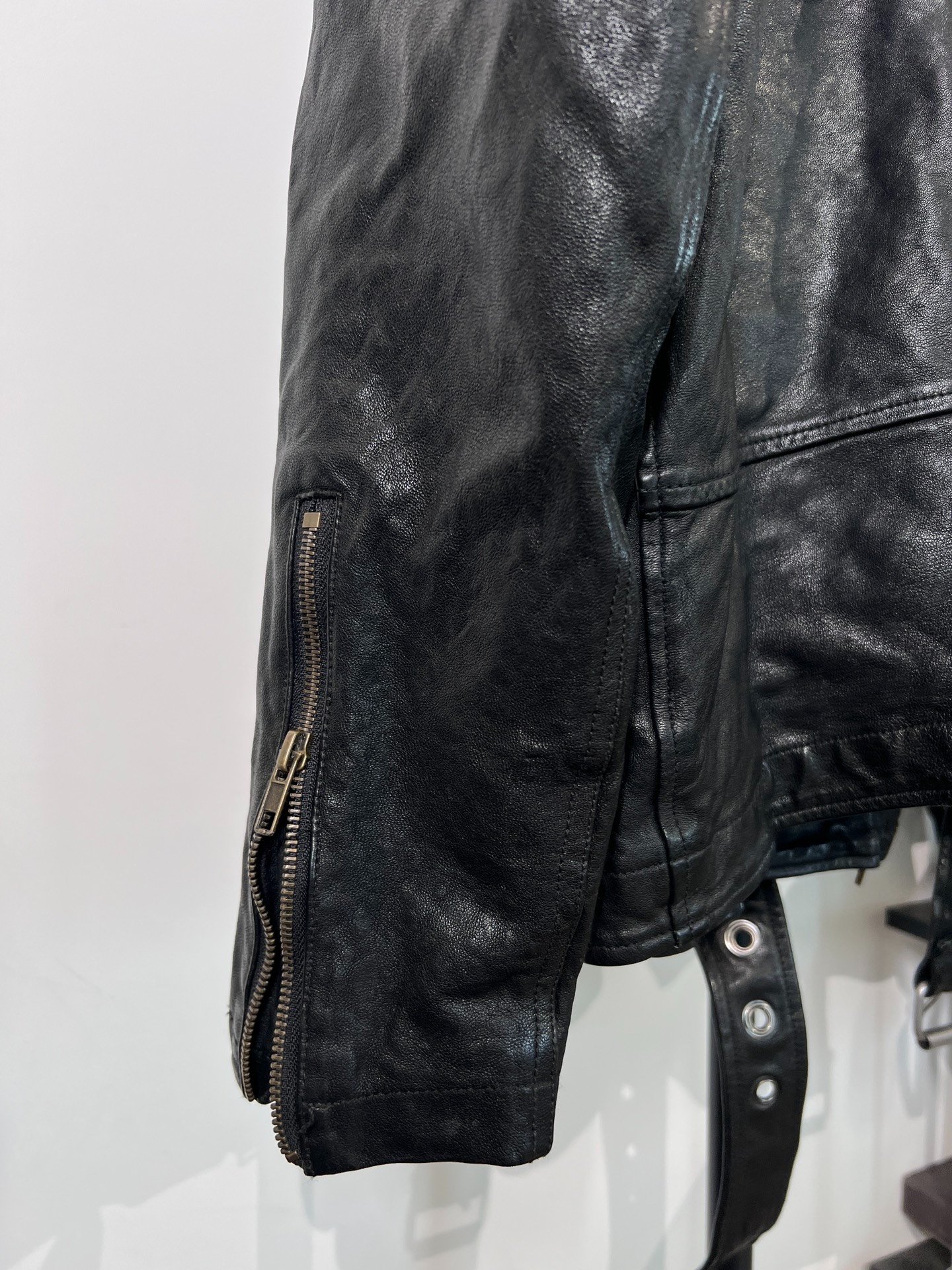 Greg Lauren Black Leather Splicing Hooded Jacket — label