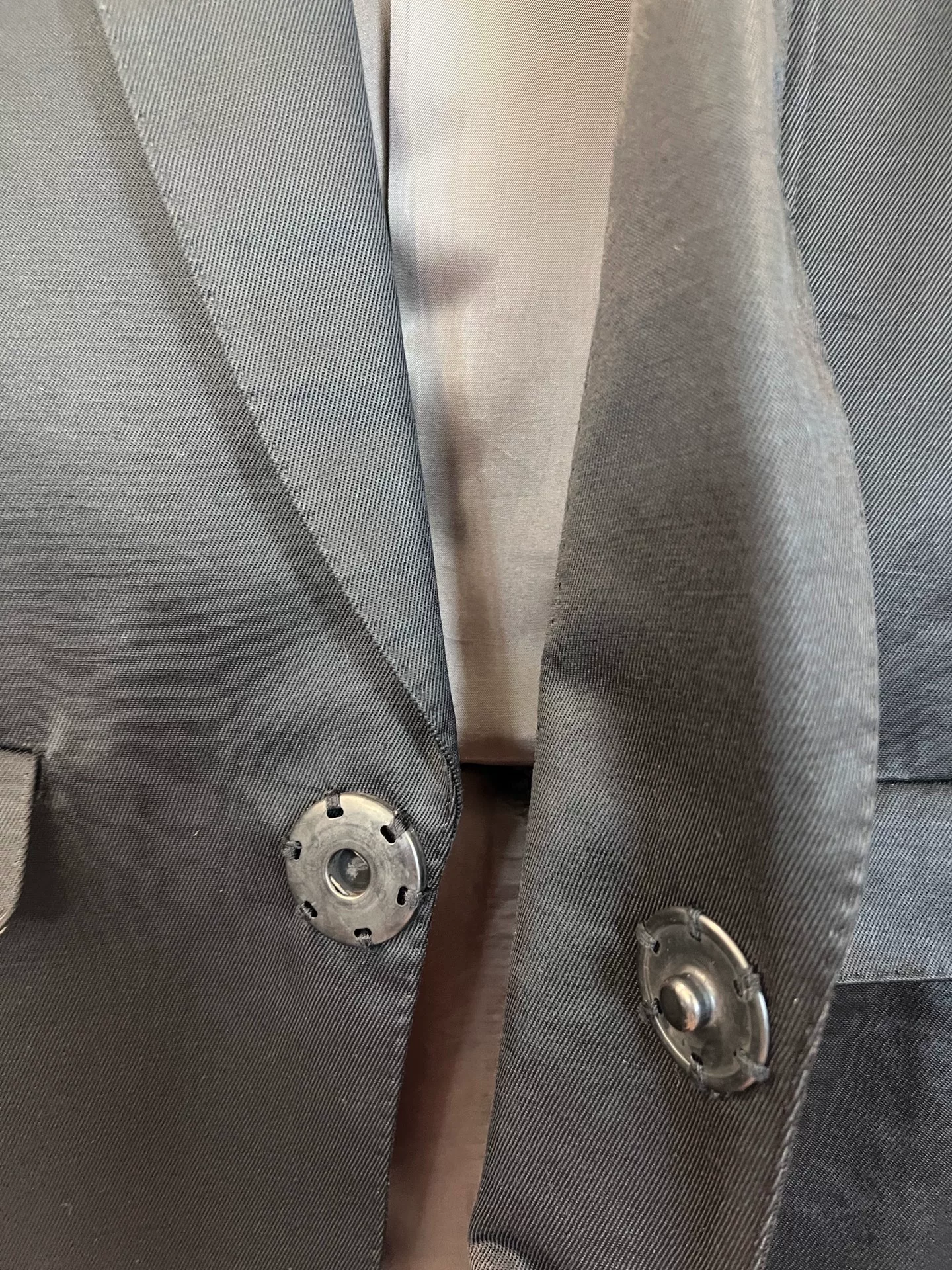 Black Satin Slim-Fit Suit Jacket — label