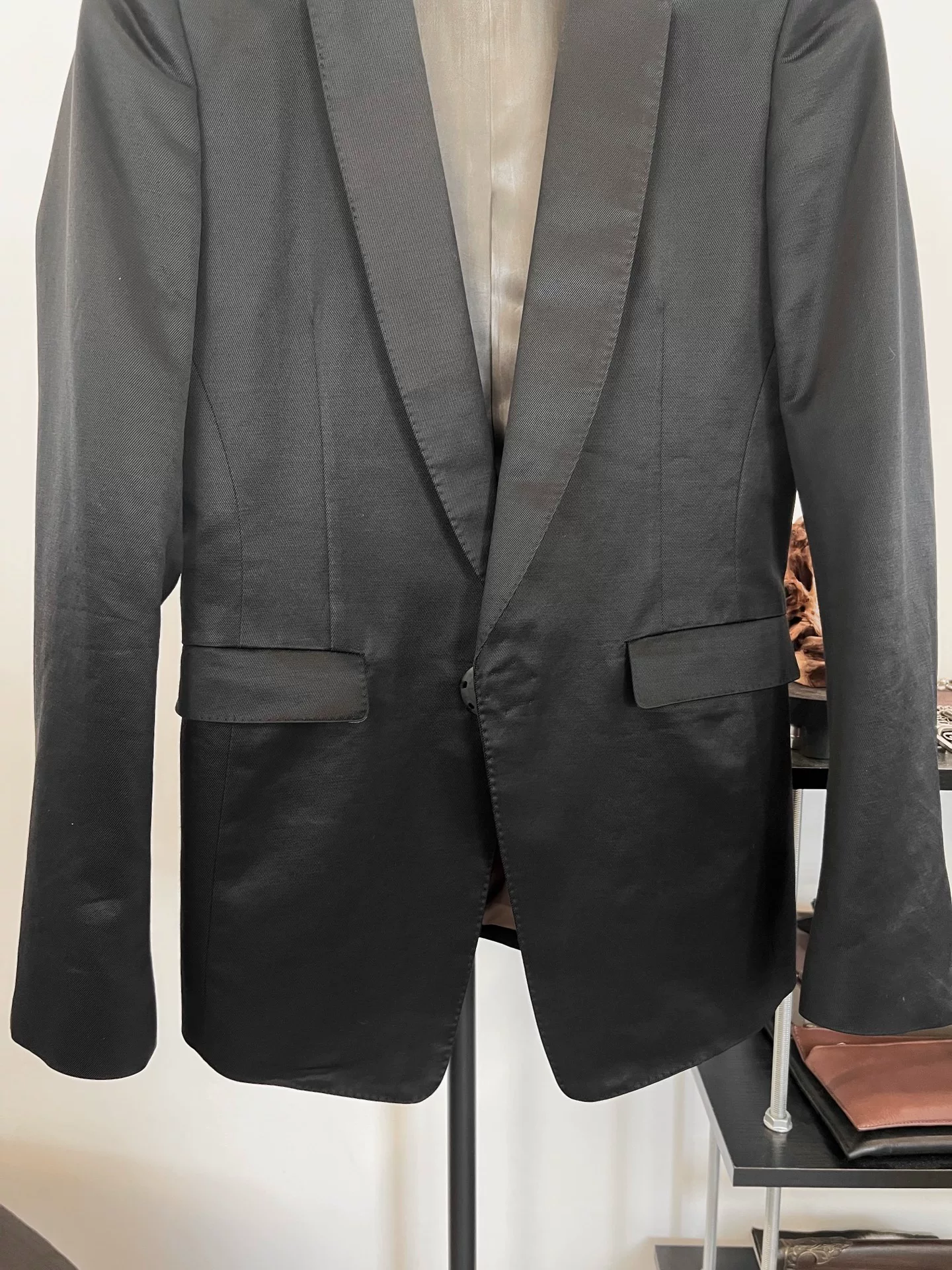 Black Satin Slim-Fit Suit Jacket — back