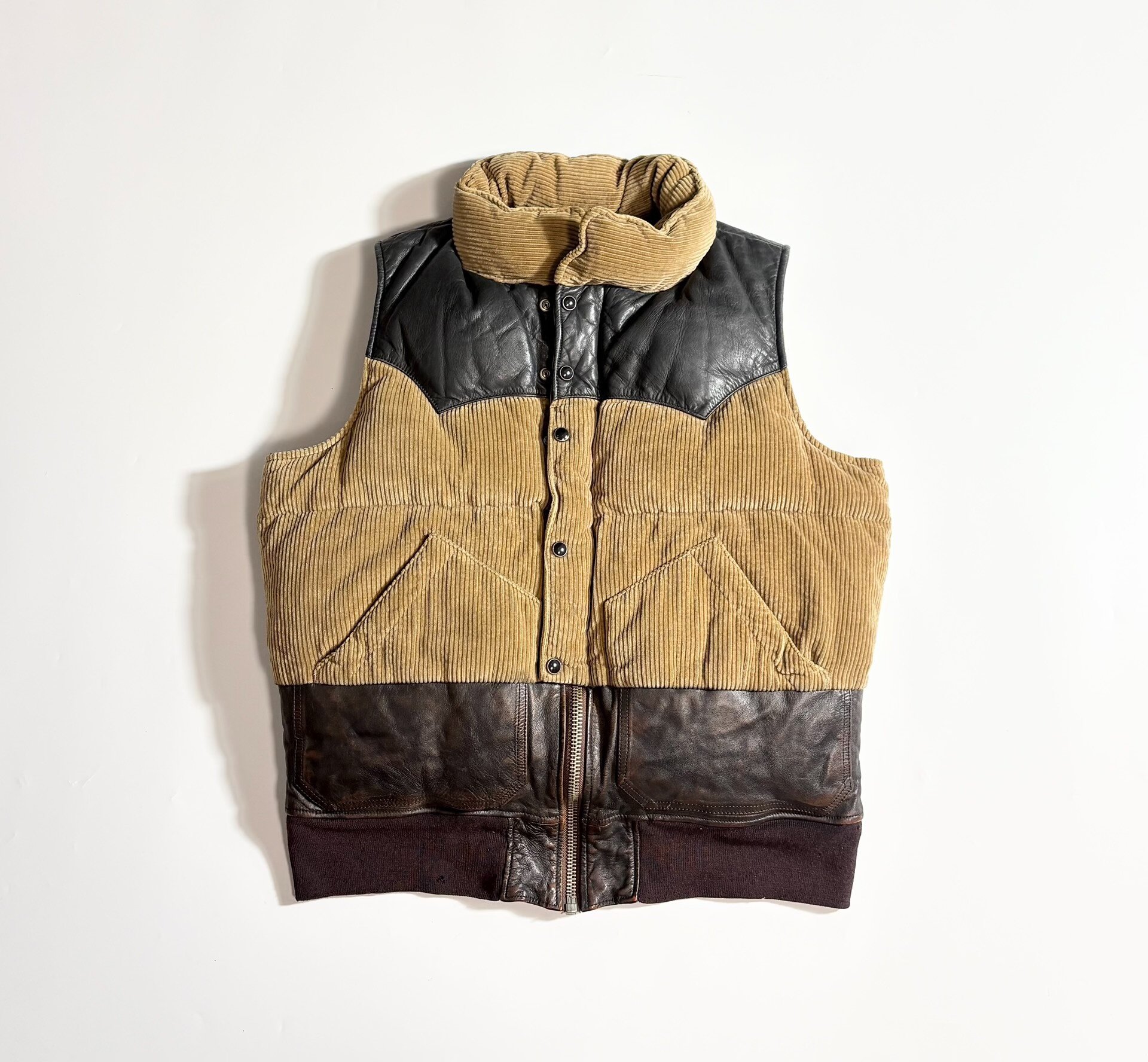MIHARYA SUHIRO Leather-Corduroy Down Vest