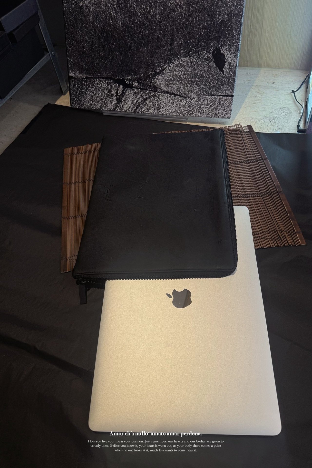 Yohji Yamamoto Distressed Black Leather Laptop Bag — front